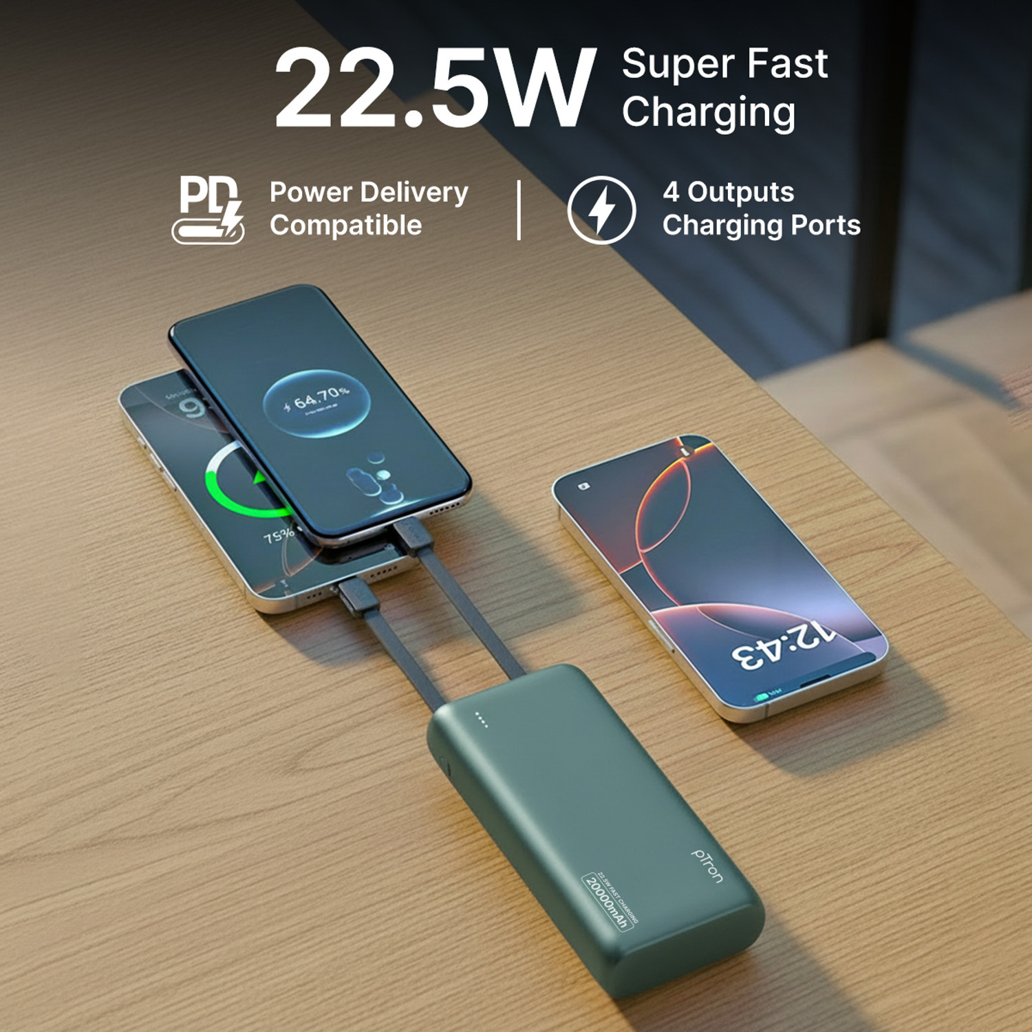 Image of PTron 20000 mAh 22.5 W Compact Pocket Size Power Bank