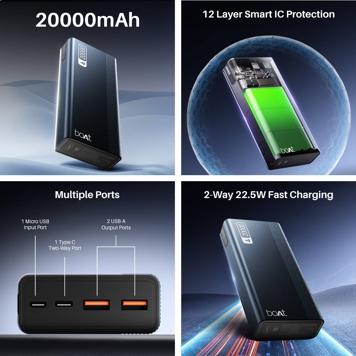 boAt 20000 mAh 22.5 W Compact Power Bank (Midnight Blue, Lithium-... more