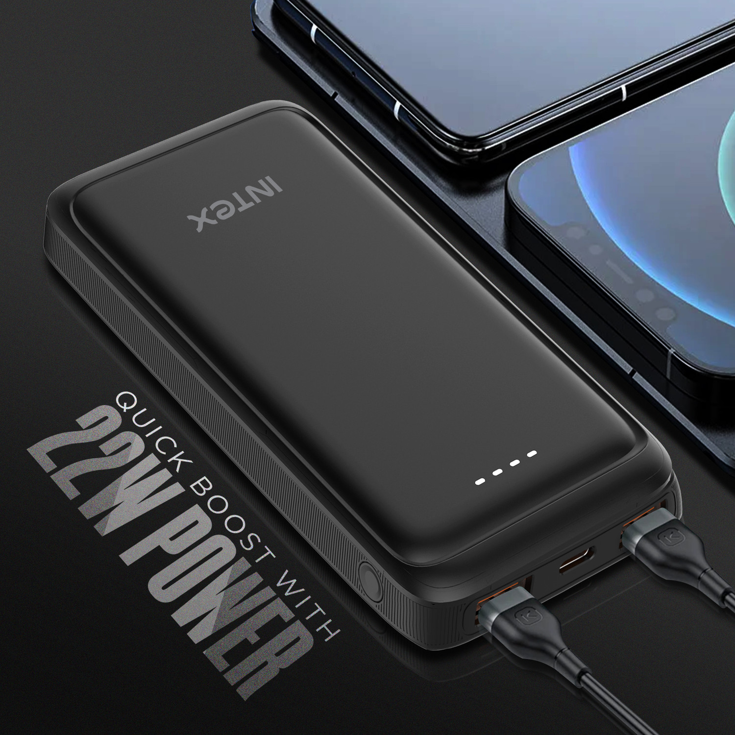 Image of Intex 10000 mAh 22 W Slim Pocket Size Power Bank (Smokey Black, Lithium Polymer, Fast Charging, Power Delivery 3.0, Quick Charge 3.0 for Mobile)