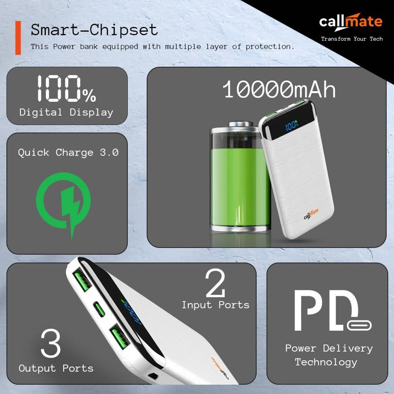 Callmate 10000 mAh 23W Power Bank White - Image 4