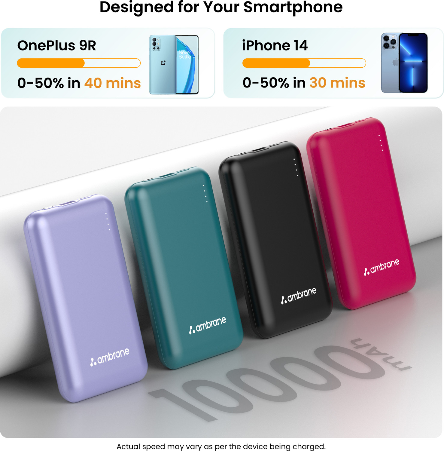 Image of Ambrane 10000 mAh 22.5 W Mini Pocket Size Power Bank (Maroon, Lithium Polymer, Power Delivery 3.0, Quick Charge 3.0 for Mobile)