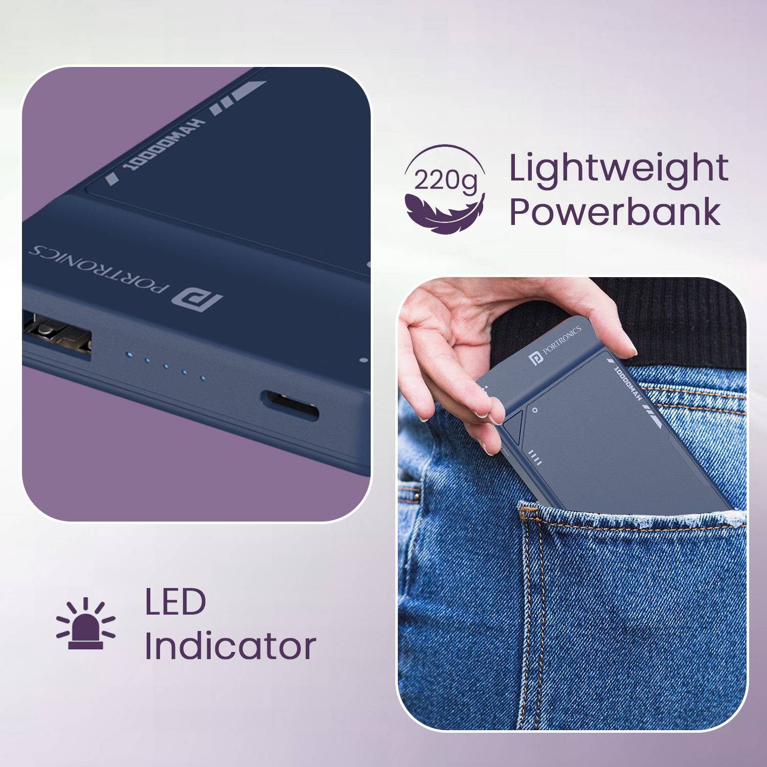 Portronics 10000 mAh 22.5W Compact Power Bank Blue - Image 5