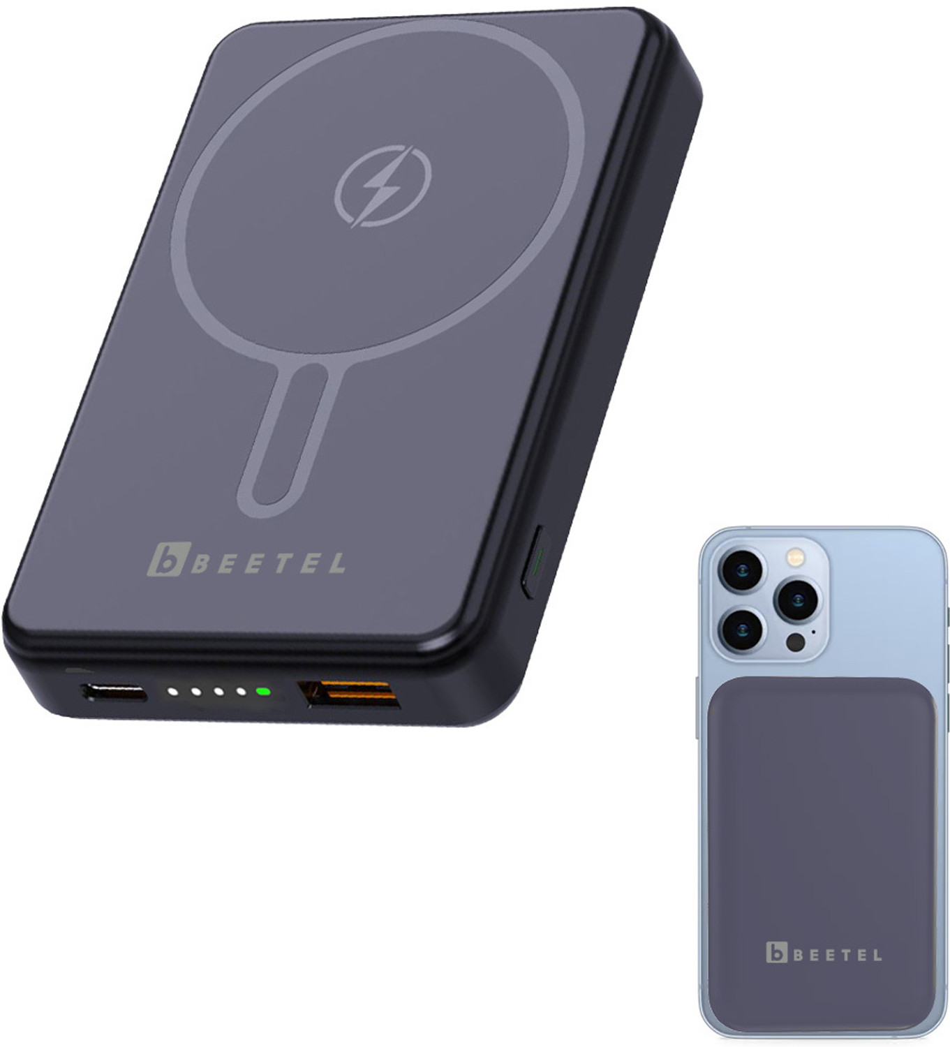 Image of Beetel 10000 mAh 22.5 W Wired & Wireless With MagSafe Compact Pocket Size Power Bank
