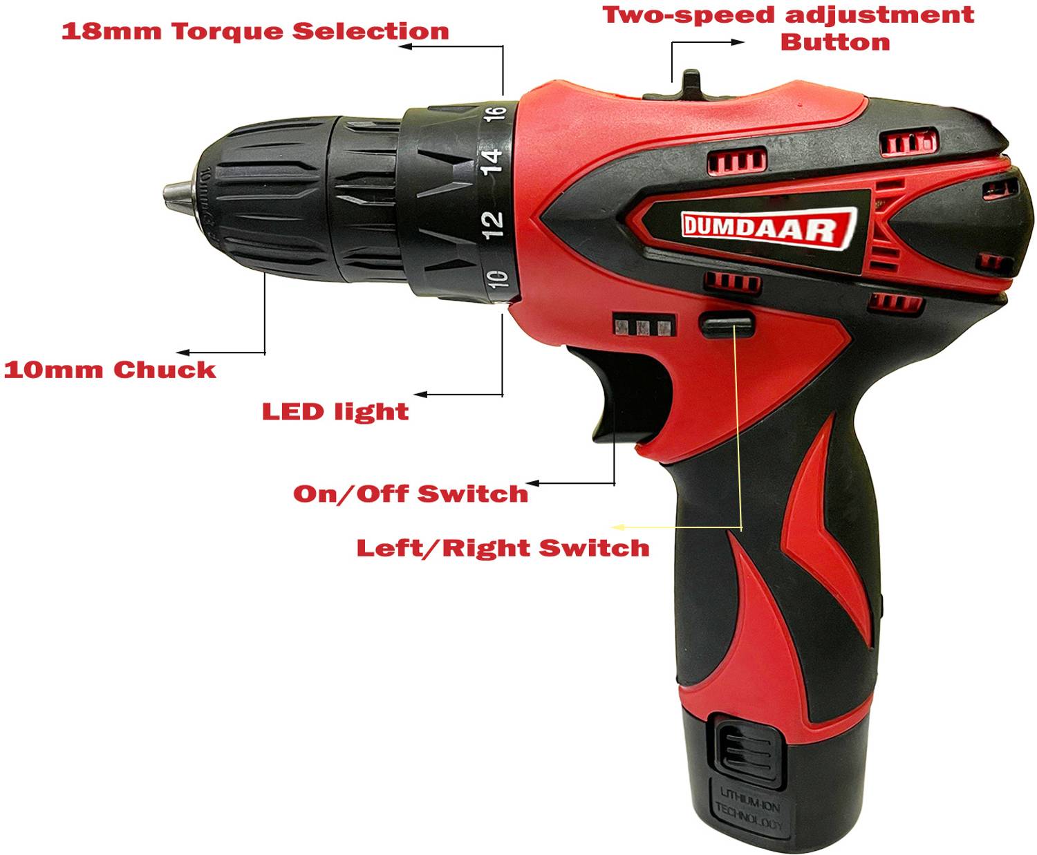DUMDAAR 12V Cordless Drill Set - 25pcs, 2x1.5Ah Battery - Image 2