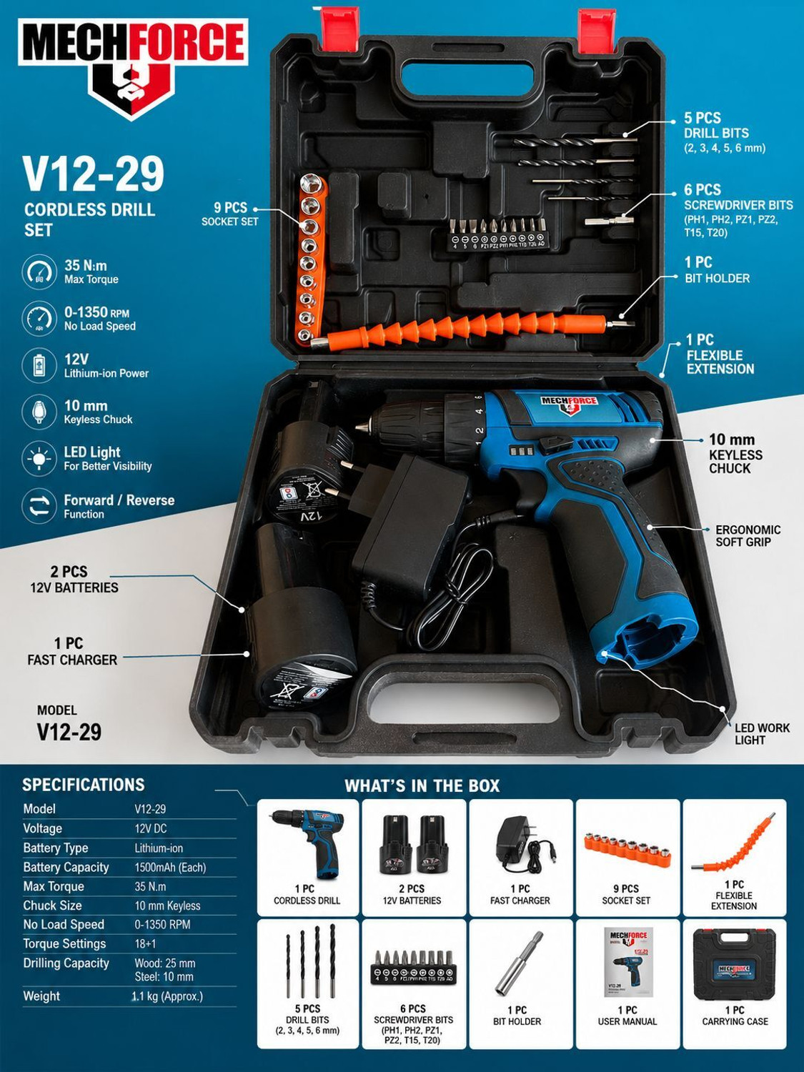 Image of Mechforce MFR- V12-29 MFR-V12-29 Cordless Drill