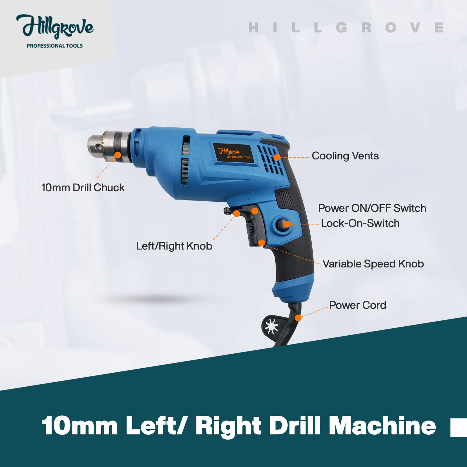 Image of Hillgrove HGCM1091M3 500W Power Drill Machine with 6Pcs Wood Working Hole Saw Drill Bits for Making Holes in Metal /Wood /Concrete HF0166 Pistol Grip Drill