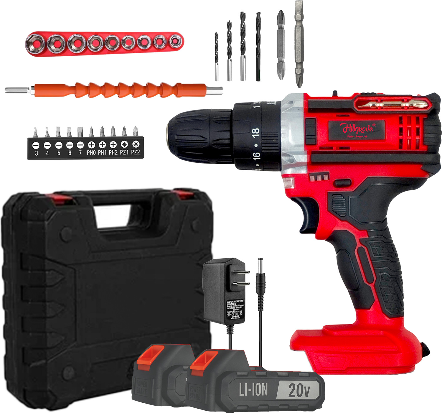 Image of Hillgrove HGCM1381M1 20V 10mm Electric Wireless Mini Cordless Charging Screw Drilling HGCM1381M1 Wall Hole Battery & Charger Power Drill Machine Kit Set for Home Use Cordless Drill