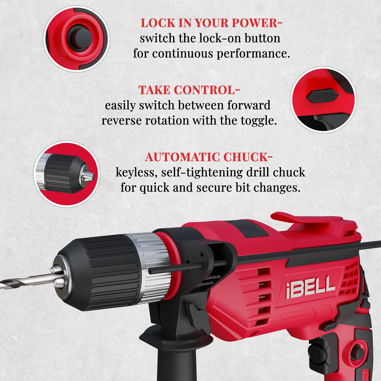 iBELL Impact Drill ID13-80, 650W, 13mm - Image 4