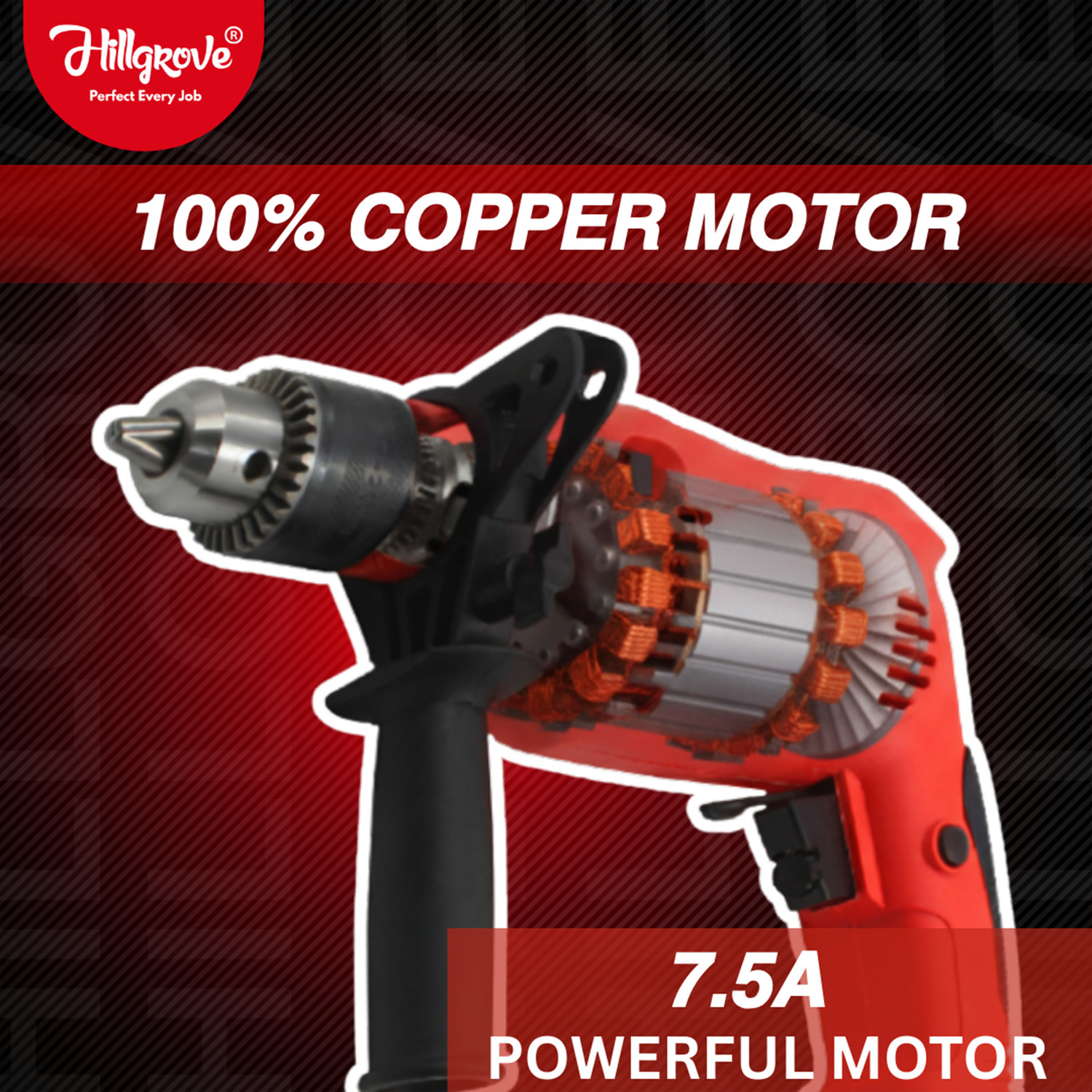 Image of Hillgrove HGCM1515M1 700W 13mm 100% Copper Winding Electric Mini Screw Drilling Wall Hole HGCM1515M1 Small Power Drill Machine Kit Set for Home Use with Reverse Function Pistol Grip Drill