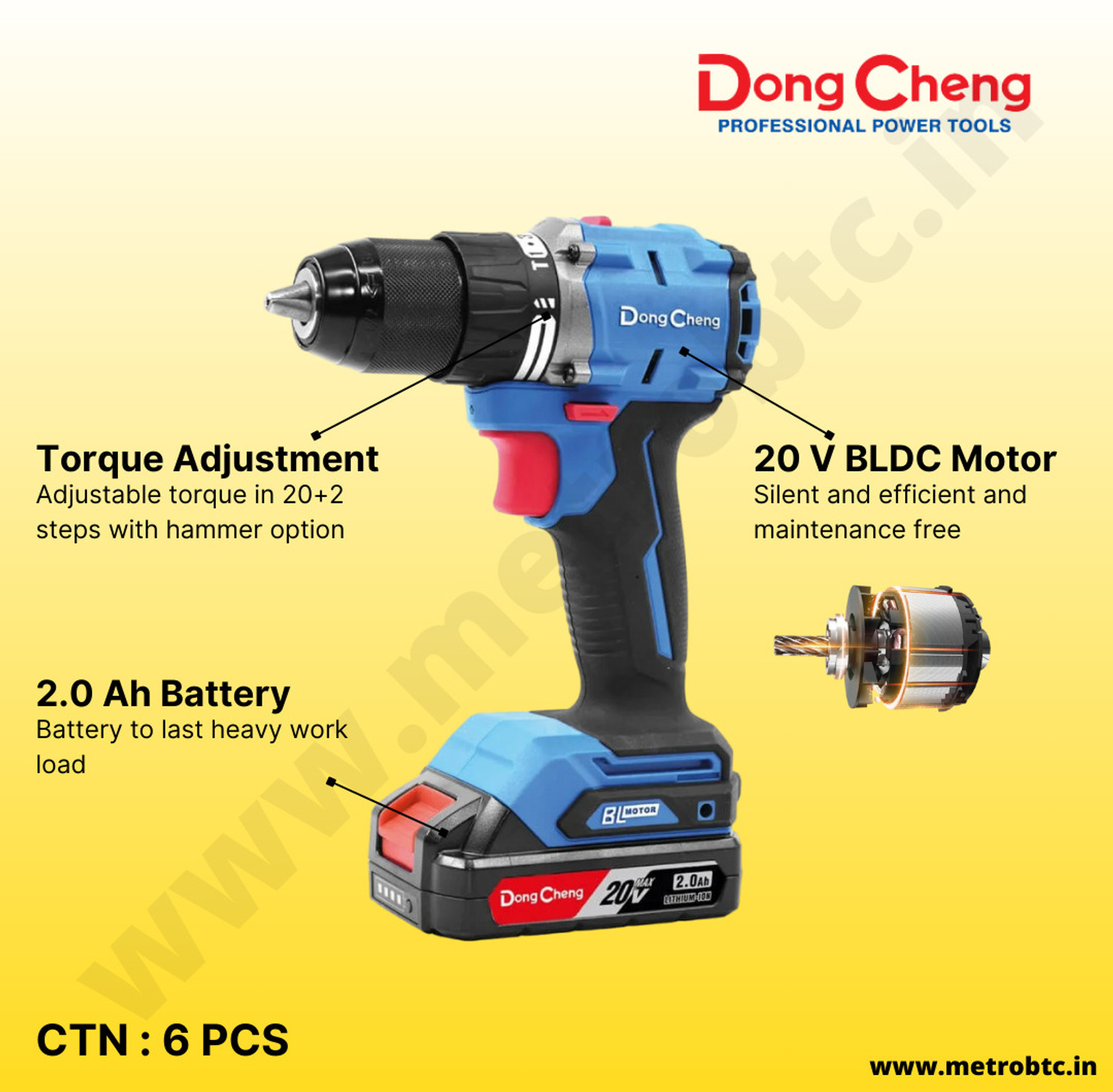 Image of Dongcheng CORDLESS BRUSHLESS DRIVER /HAMMER DRILL 20V MAX LI-ION BATTERY & 50NM MAX TORQUE Power & Hand Tool Kit