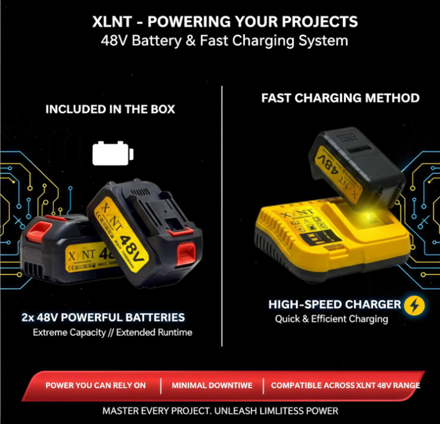 Image of Hakimi XLNT 2PCS 48V Cordless Brushless Impact Drill & Angle Grinder Combo Kit 3 Modes Hammer Drill 10mm, 2x 15000mAh Batteries, Fast Charger, BMC Carry Case Cordless Drill