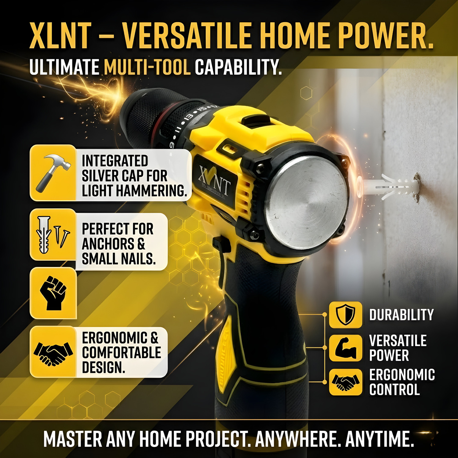 Image of XLNT 18V Brushless Cordless Drill Machine 18V Battery Fast Charger 0-1500 RPM | With Bits, Sockets & Case | LED Light Cordless Drill