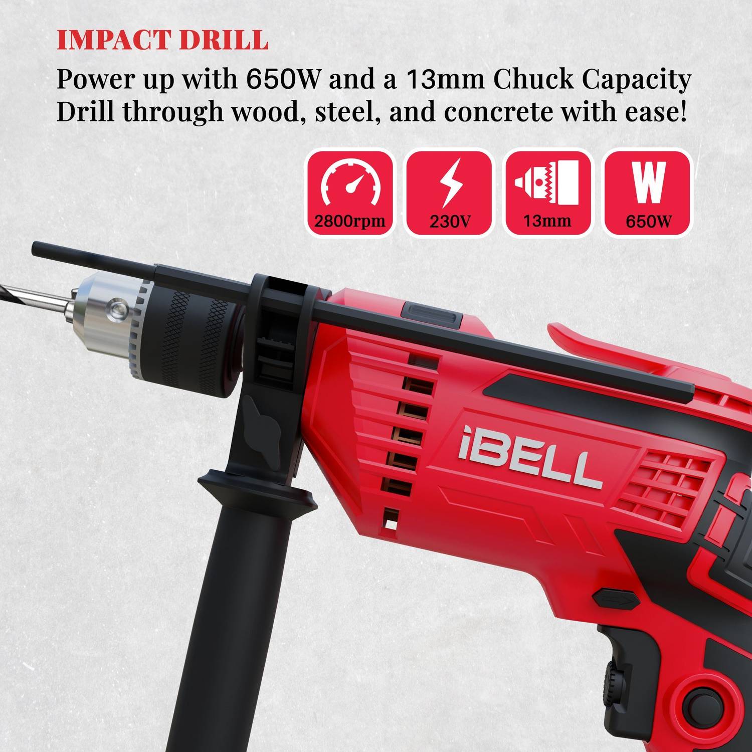 iBELL 650W Impact Drill ID13-75 with Copper Armature - Image 5