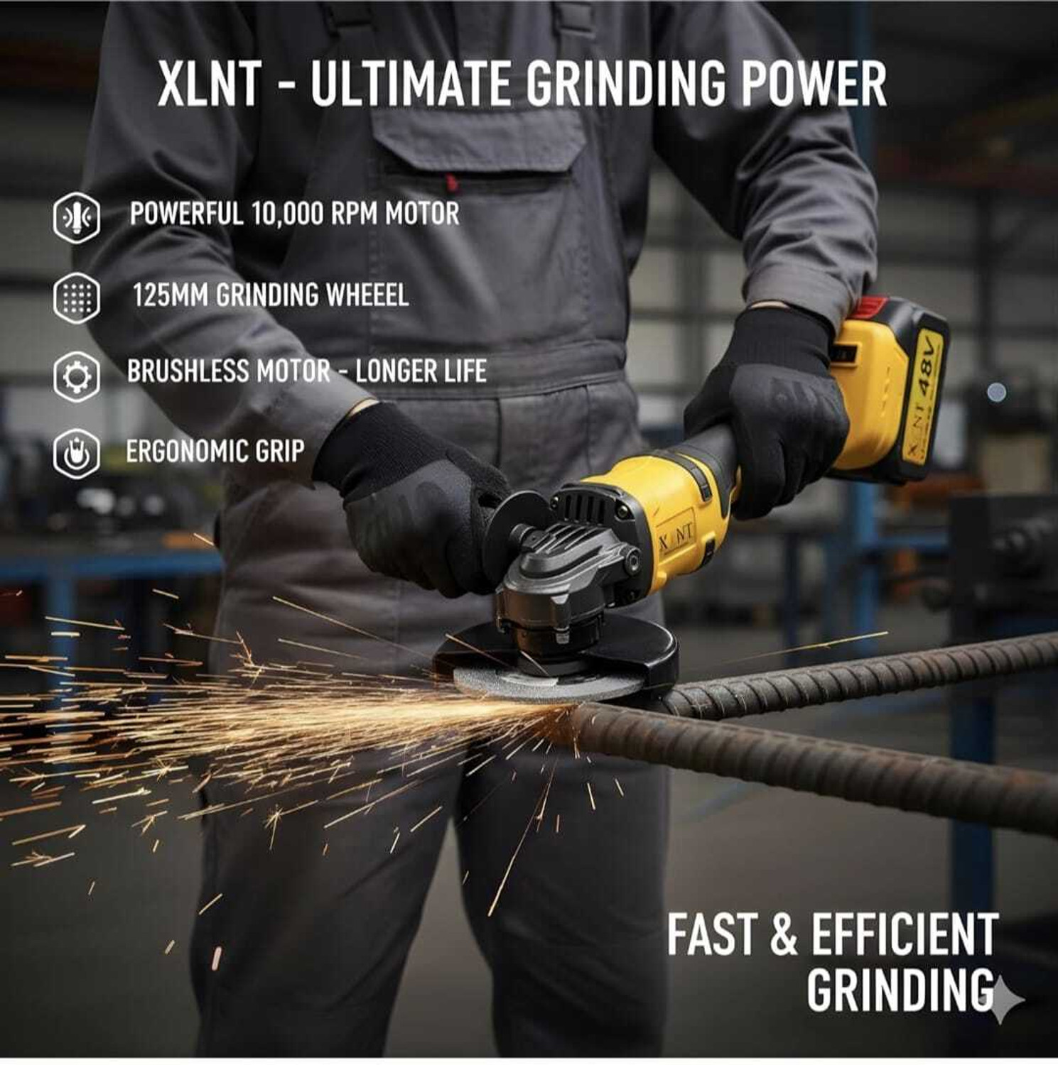 Image of NTH XLNT 2PCS 48V Cordless Brushless 52Nm Impact Drill & Angle Grinder Combo Kit, 3 3 Modes Hammer Drill 10mm,2x 15000mAh Battery, Fast Charger,BMC Carry Case,Heavy Cordless Drill