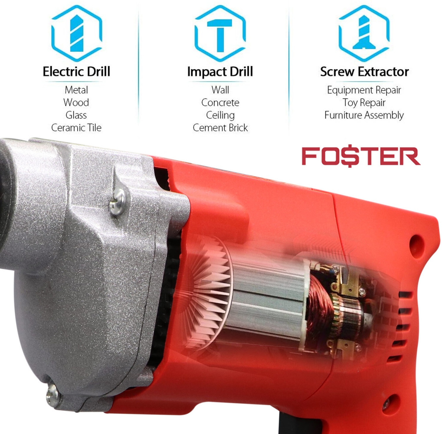 Image of FOSTER FPD-010A | Drill Machine for Home Use | 400W | Made in India | Copper Armature | FPD 010A 10mm Angle Drill