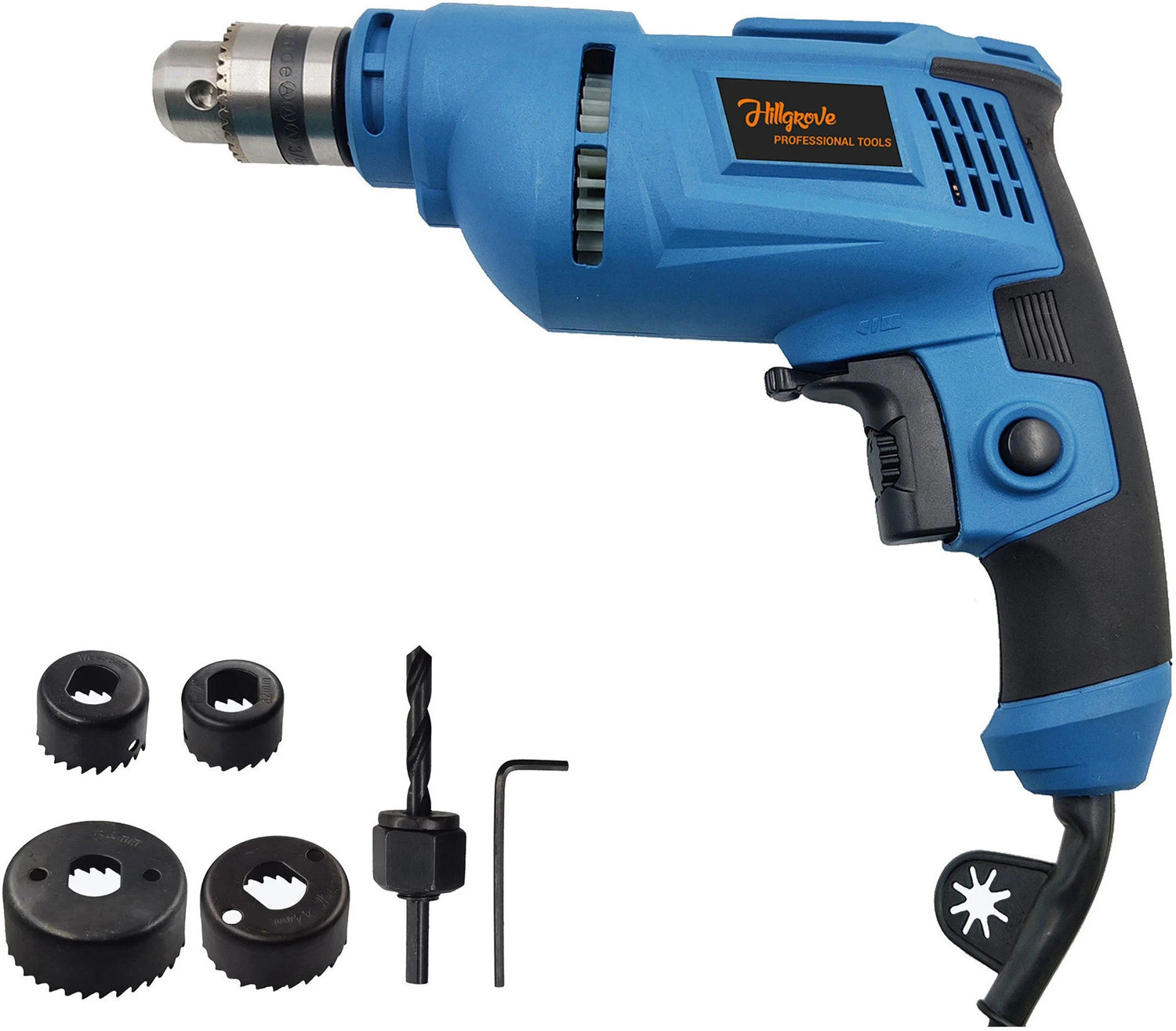 Image of Hillgrove HGCM1091M3 500W Power Drill Machine with 6Pcs Wood Working Hole Saw Drill Bits for Making Holes in Metal /Wood /Concrete HF0166 Pistol Grip Drill