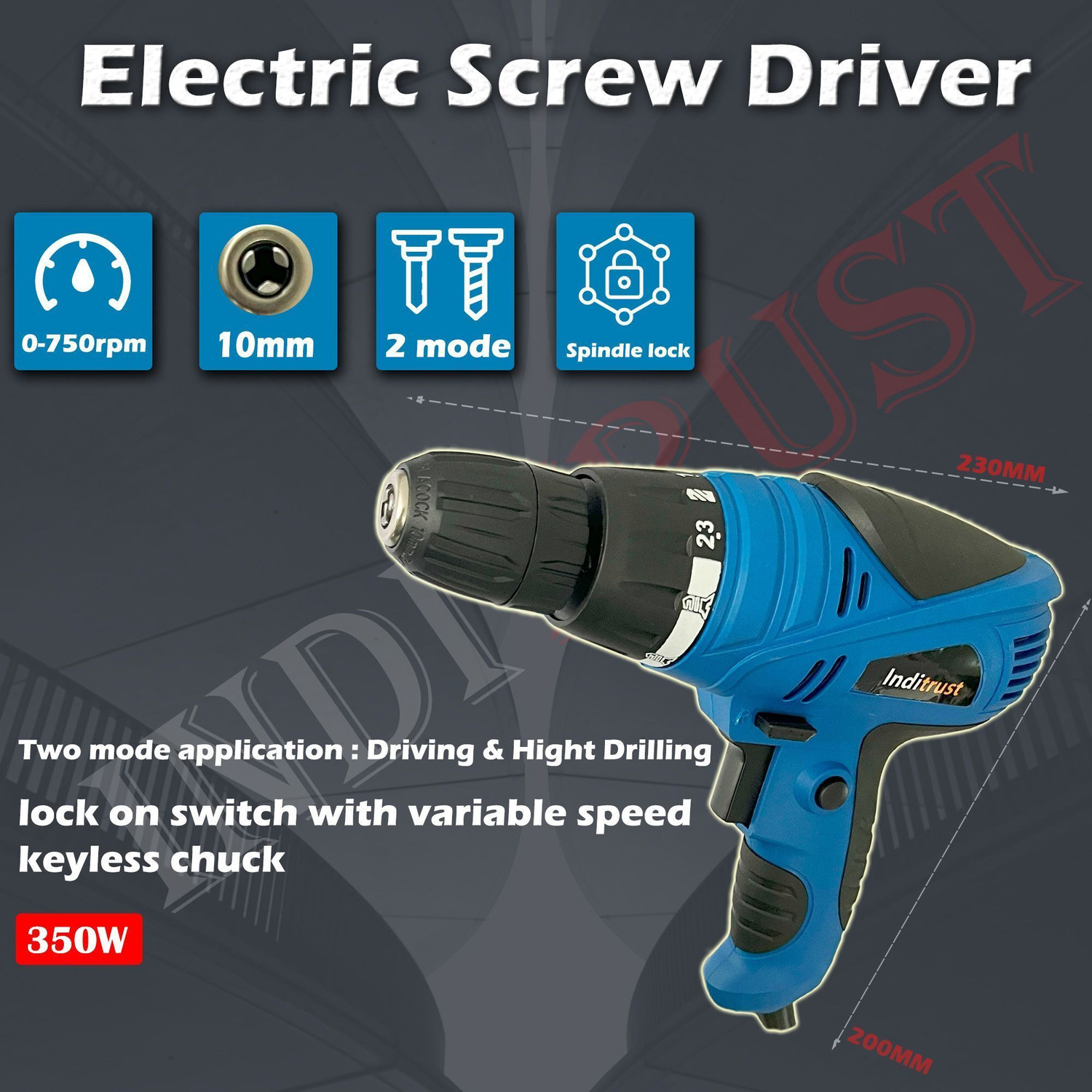 Image of Inditrust 6 months warranty 10mm 350W Electric Screwdriver Machine with 10 ph2 1 flexible screwdriver bit Pistol Grip Drill