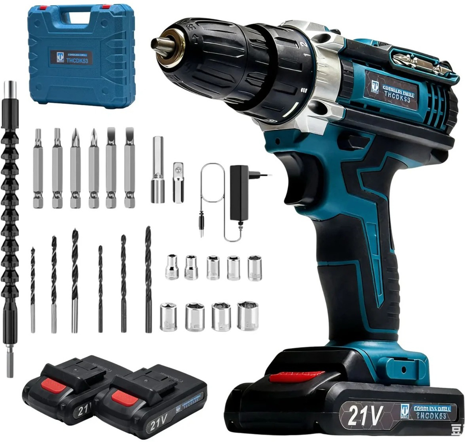 Image of NTH THOR 21V Cordless Drill Machine Kit with 10mm Chuck,350-1350 RPM Variable Speed, 2X21v Batteries With 25Pcs of Accessories for Home, DIY, Furniture Assembly, Cordless Drill