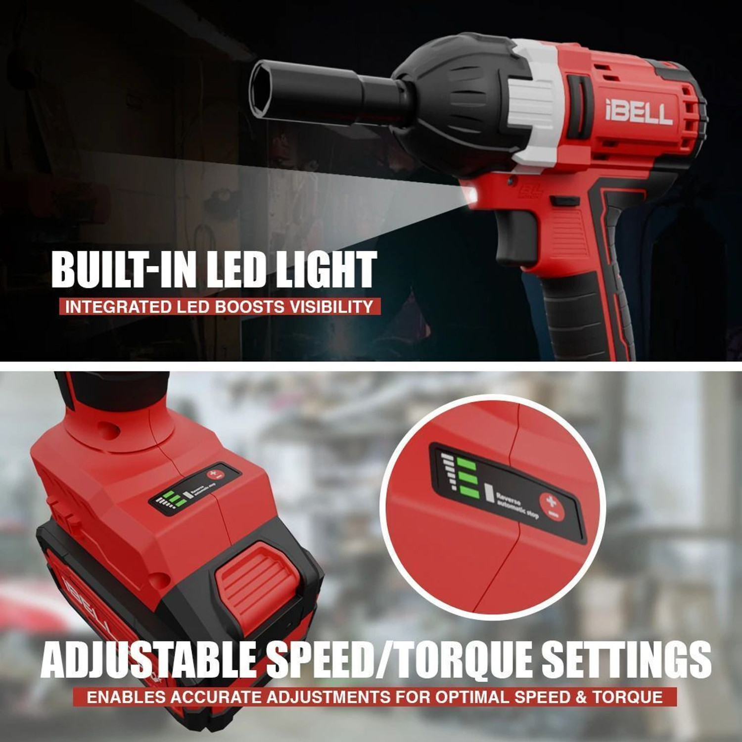 Image of iBELL Brushless Cordless Impact Driver Drill Bm18-60, 20V, 1450 Rpm, 40Nm Torque, Chuck 10 Mm,Li-Ion 1500Mah, 20 Level Torque, 3 Mode Selections With 2 Batteries, Cordless Drill