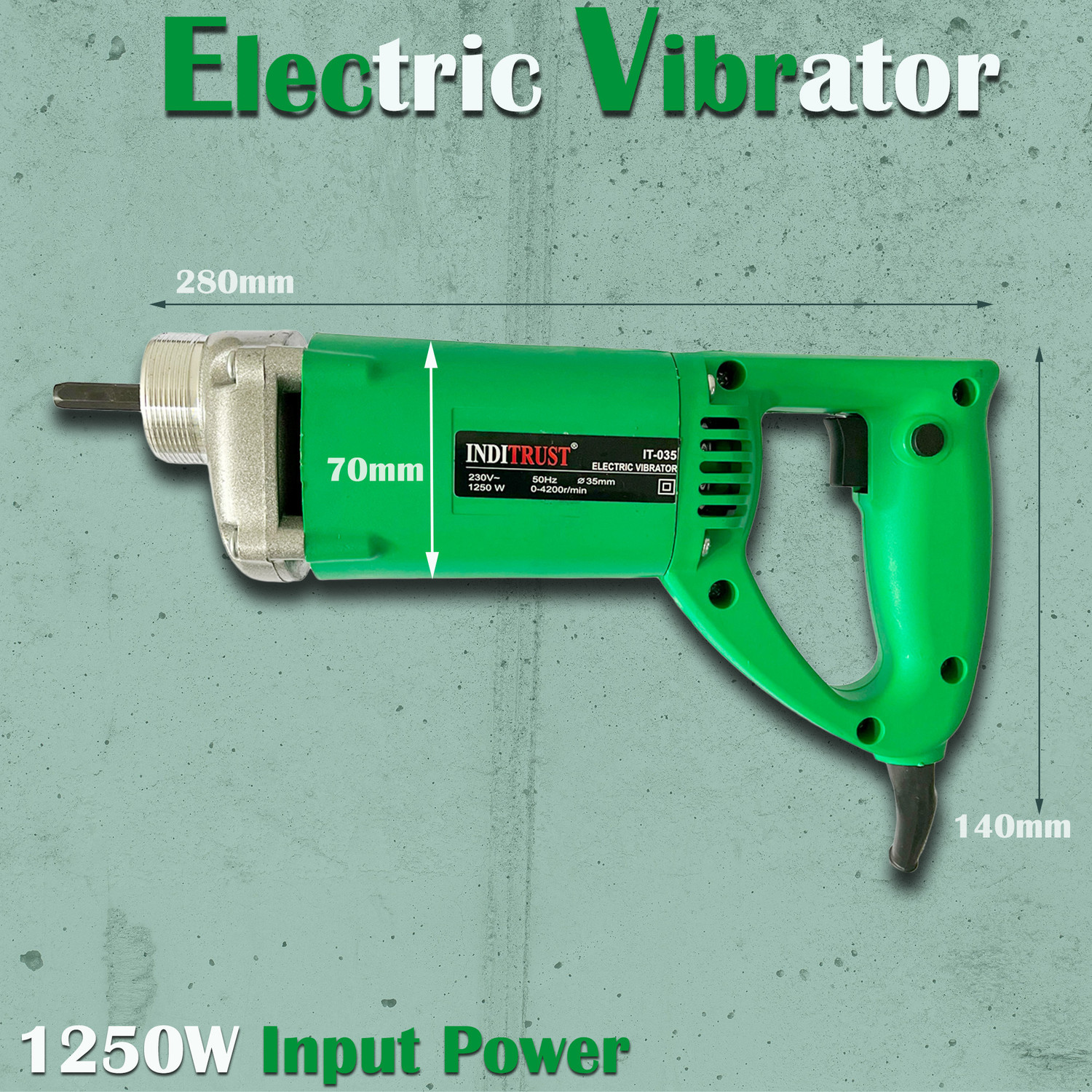 Image of Inditrust 1250W Heavy Duty Concrete Needle Vibrator with 6 MONTHS WARRANTY 13000 Vibrations per Minute (WITH 3 M Needle) Pistol Grip Drill