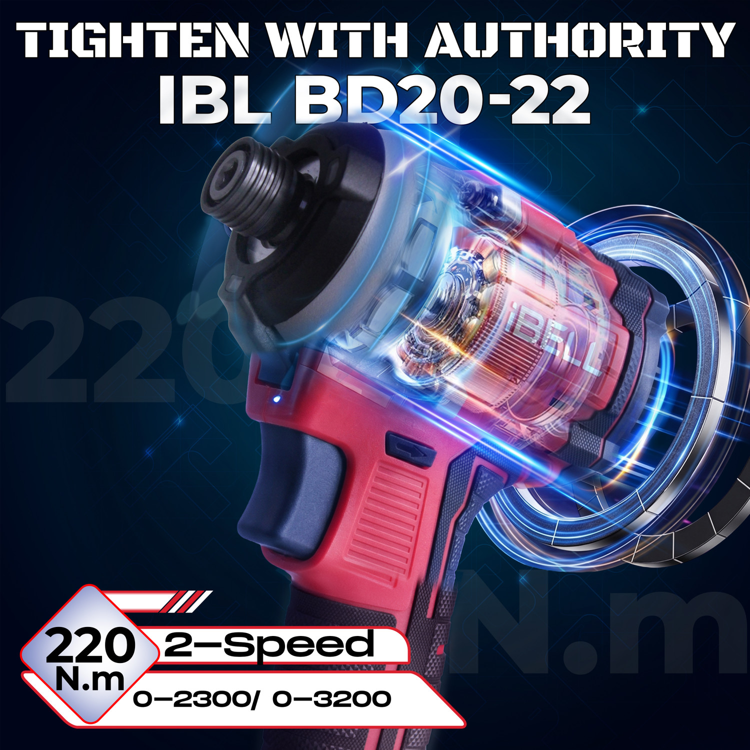 Image of iBELL IBL BD20-22 20V Brushless Cordless Impact Screwdriver Impact Driver, 220Nm High Torque, 3-Speed Control, 2 Mode Impact Driver, 1 /4 inch Hex Chuck, Professional Cordless Drill