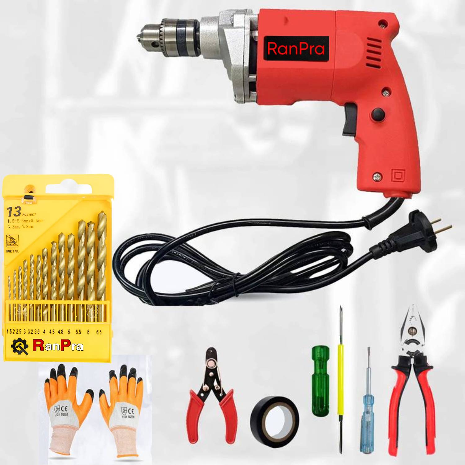 RanPra 100% COPPER WINDING 10MM DRILL MACHINE AND 13PCS DRILL BIT
