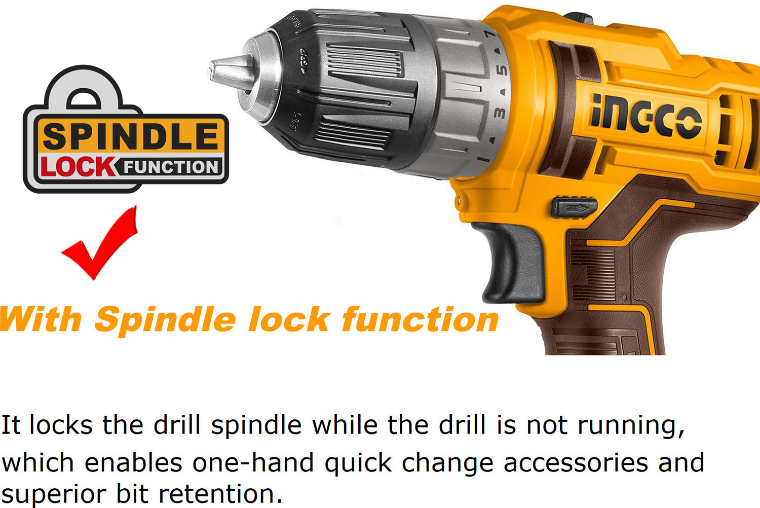 Image of INGCO Lithium-Ion Cordless Drill, 20V INGCO Power Tools, with 1pcs 2.0Ah Battery and Charger, Cordless Drill