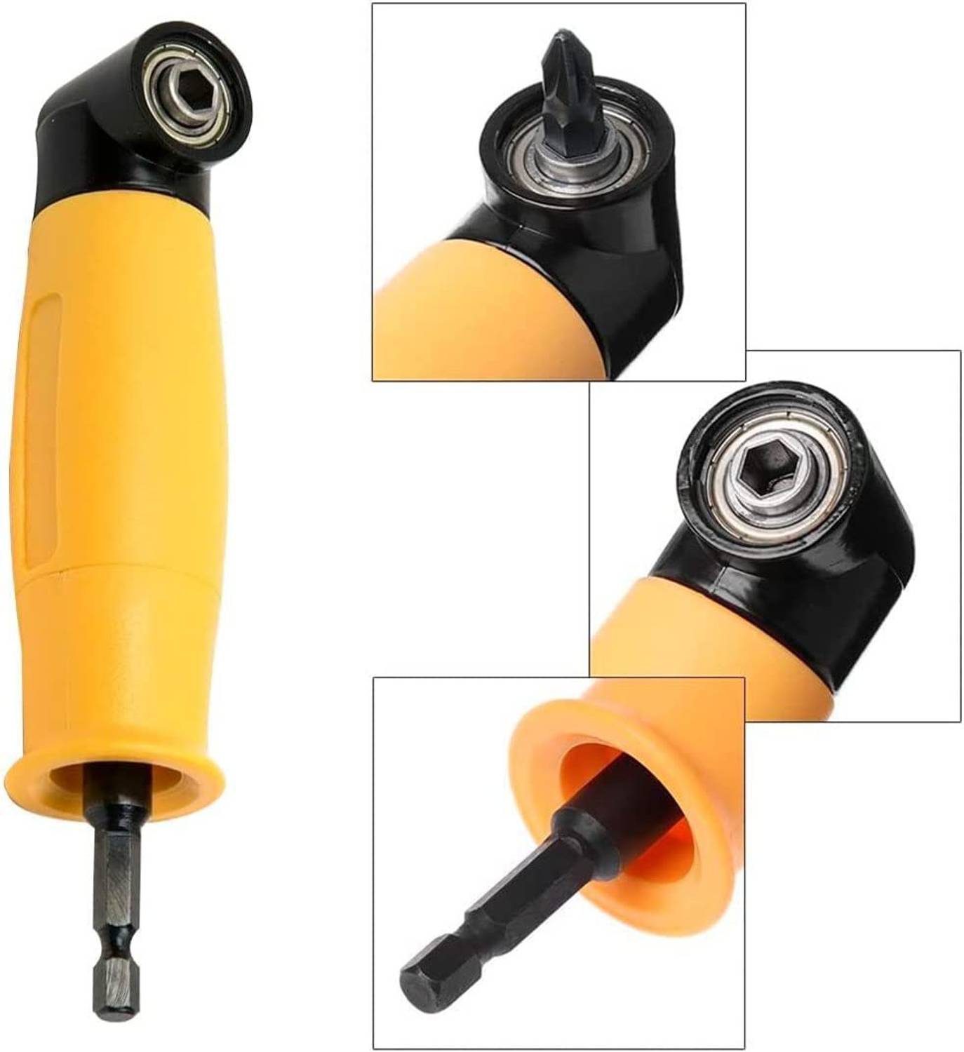 90-Degree Right Angle Drill Adapter – 1/4-Inch Hex Magnetic Screwdriver Bit Holder For Tight Spaces, Fits Electric Drills & Socket Wrenches