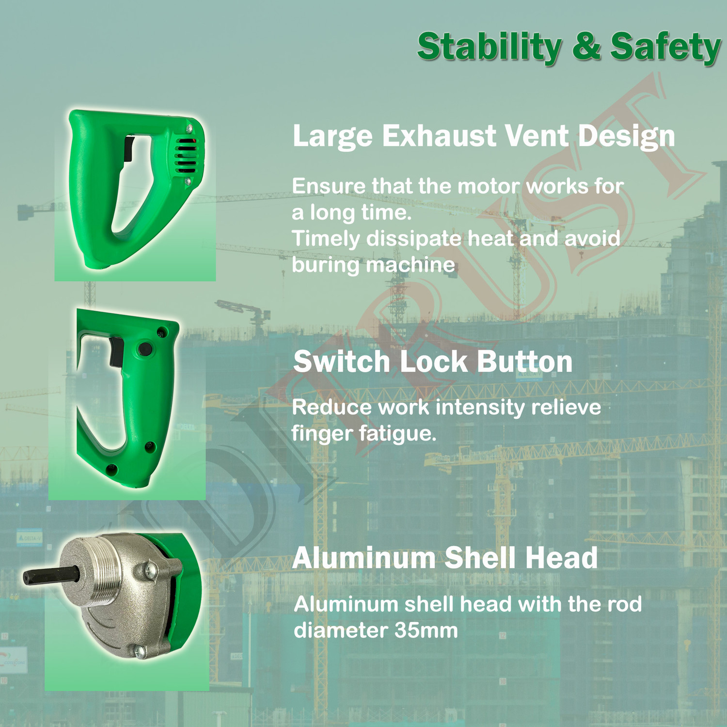Image of Inditrust 1250W Heavy Duty Concrete Needle Vibrator with 6 MONTHS WARRANTY 13000 Vibrations per Minute (WITH 3 M Needle) Pistol Grip Drill
