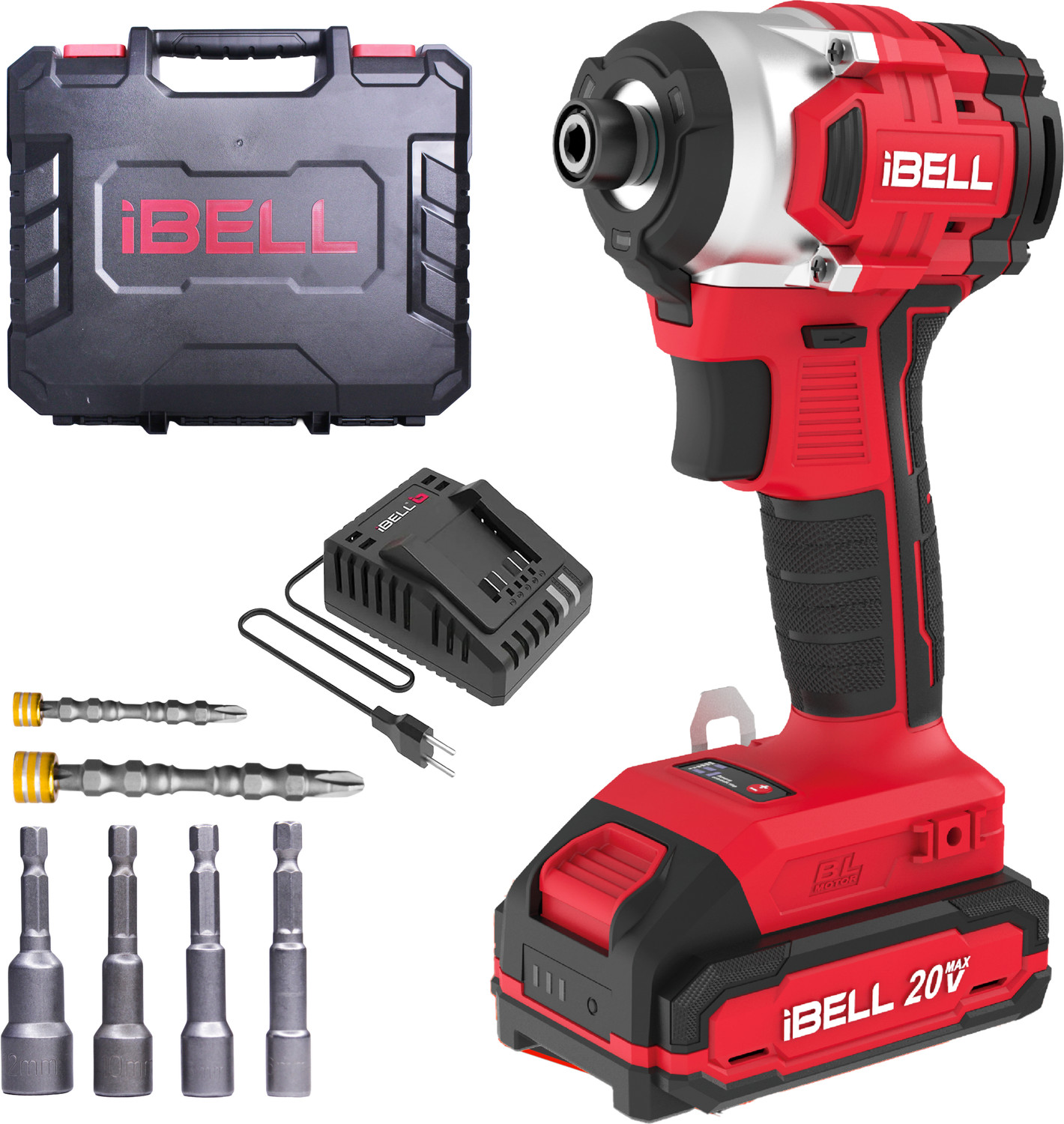Image of iBELL IBL BD20-22 20V Brushless Cordless Impact Screwdriver Impact Driver, 220Nm High Torque, 3-Speed Control, 2 Mode Impact Driver, 1 /4 inch Hex Chuck, Professional Cordless Drill