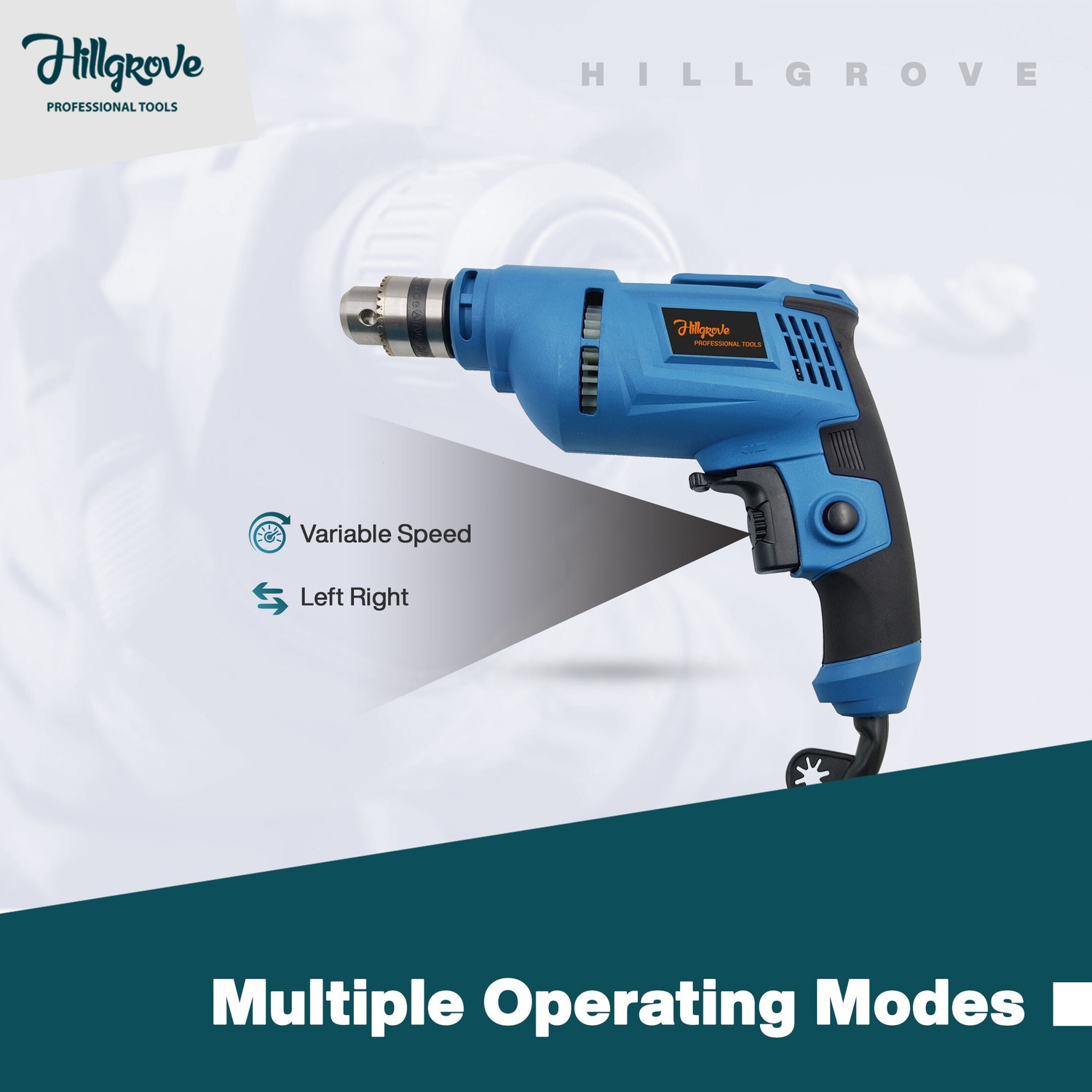 Image of Hillgrove 100% Copper Winding All Purpose 10mm Hammer Impact Drill Machine Wood /Concrete with Reverse Rotation and Variable Speed Pistol Grip Drill HGPD2M4 Impact Driver