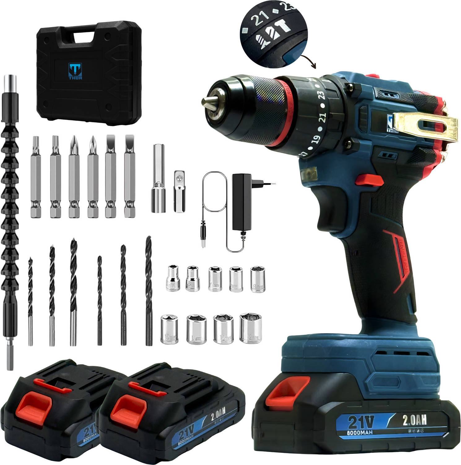Image of thor 21V Cordless Impact Drill, 2.0Ah THCDK1508 Cordless Drill