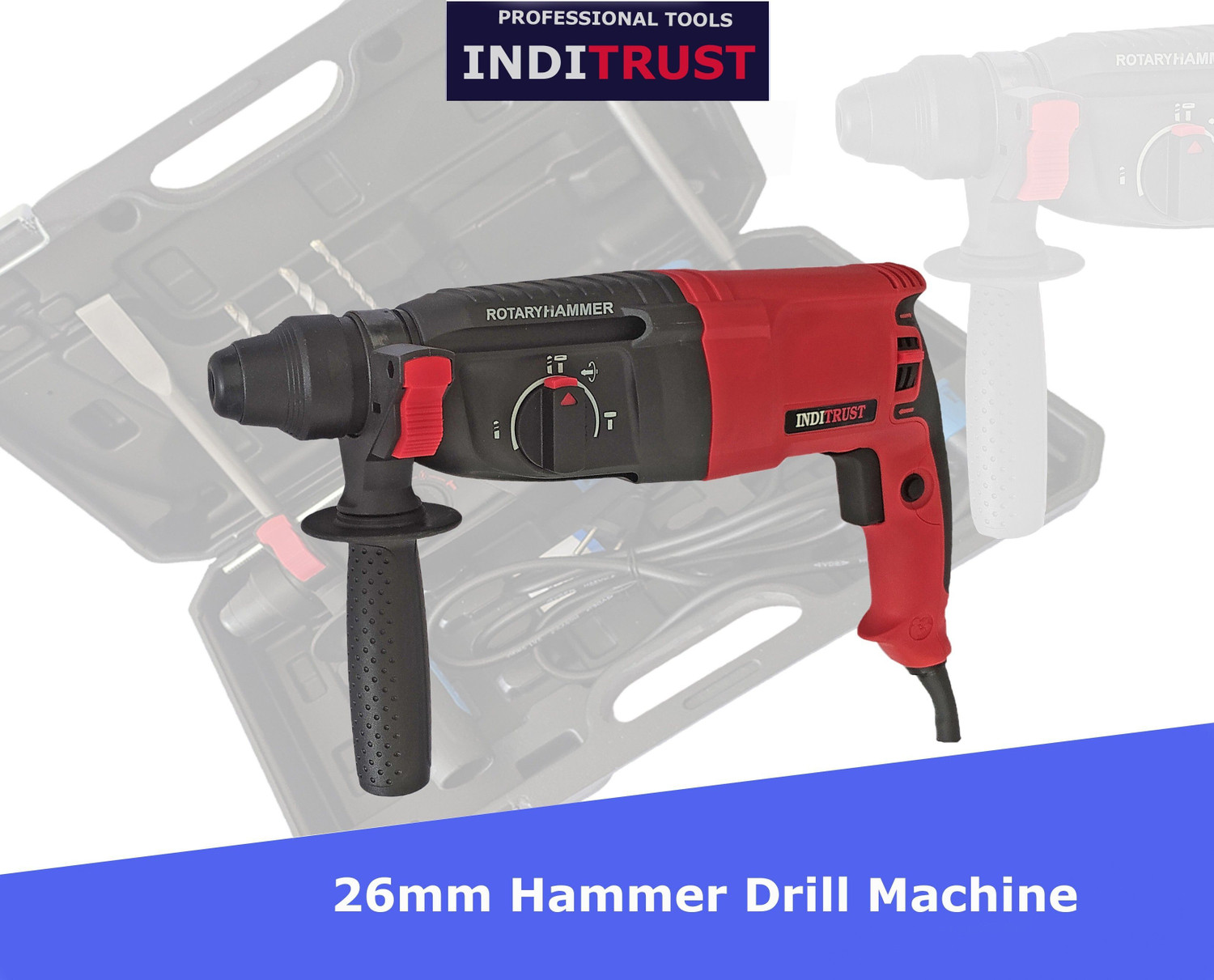 Image of Inditrust Heavy duty 6 Month Warranty 100% Copper Winding Heavy Duty 1600W Electric Hammer Machine with 5pc Hammer bit set Rotary Hammer Drill (26 mm Chuck Size, 1600 W)