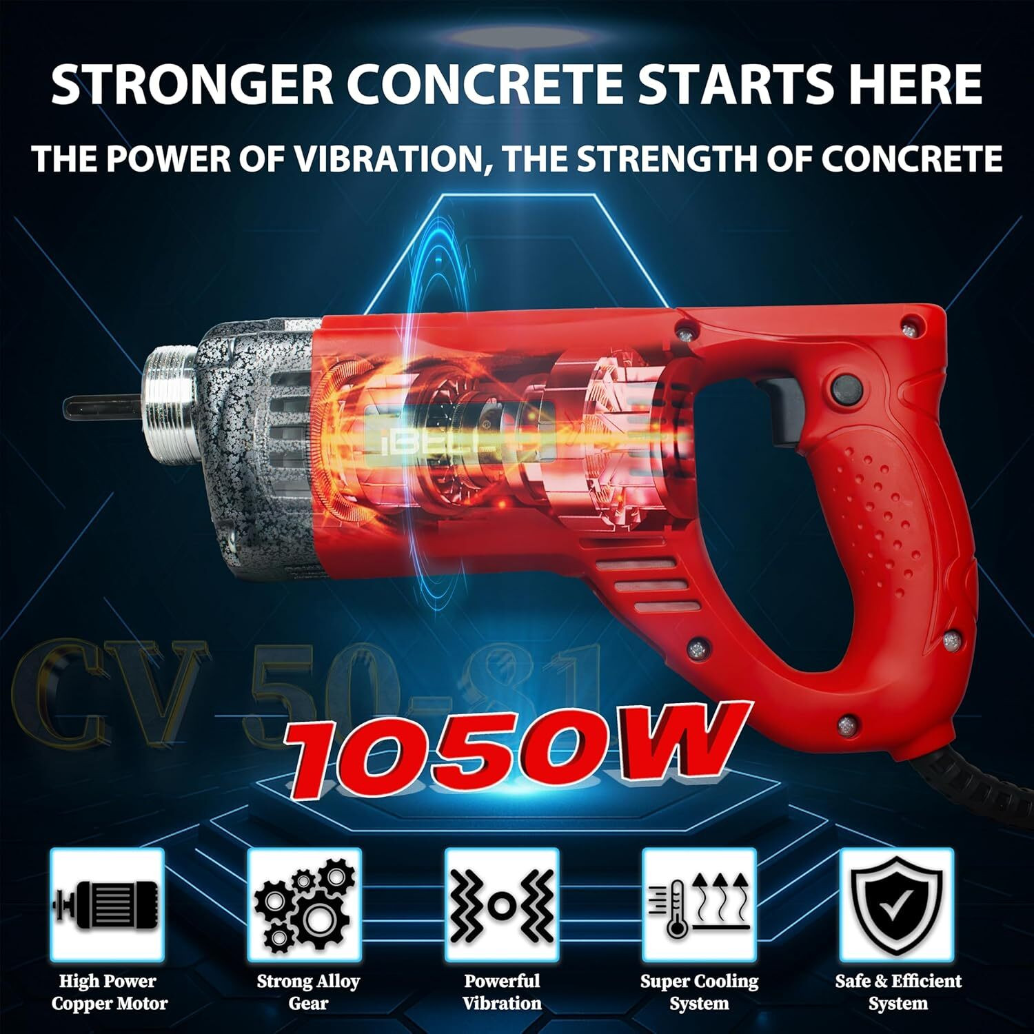 Image of RanPra CONCERETE VIBRATOR MACHINE WITH 1.5 M LEAD HEAVY DUTY WITH SAFETY GLOVES 680WATT Pistol Grip Drill