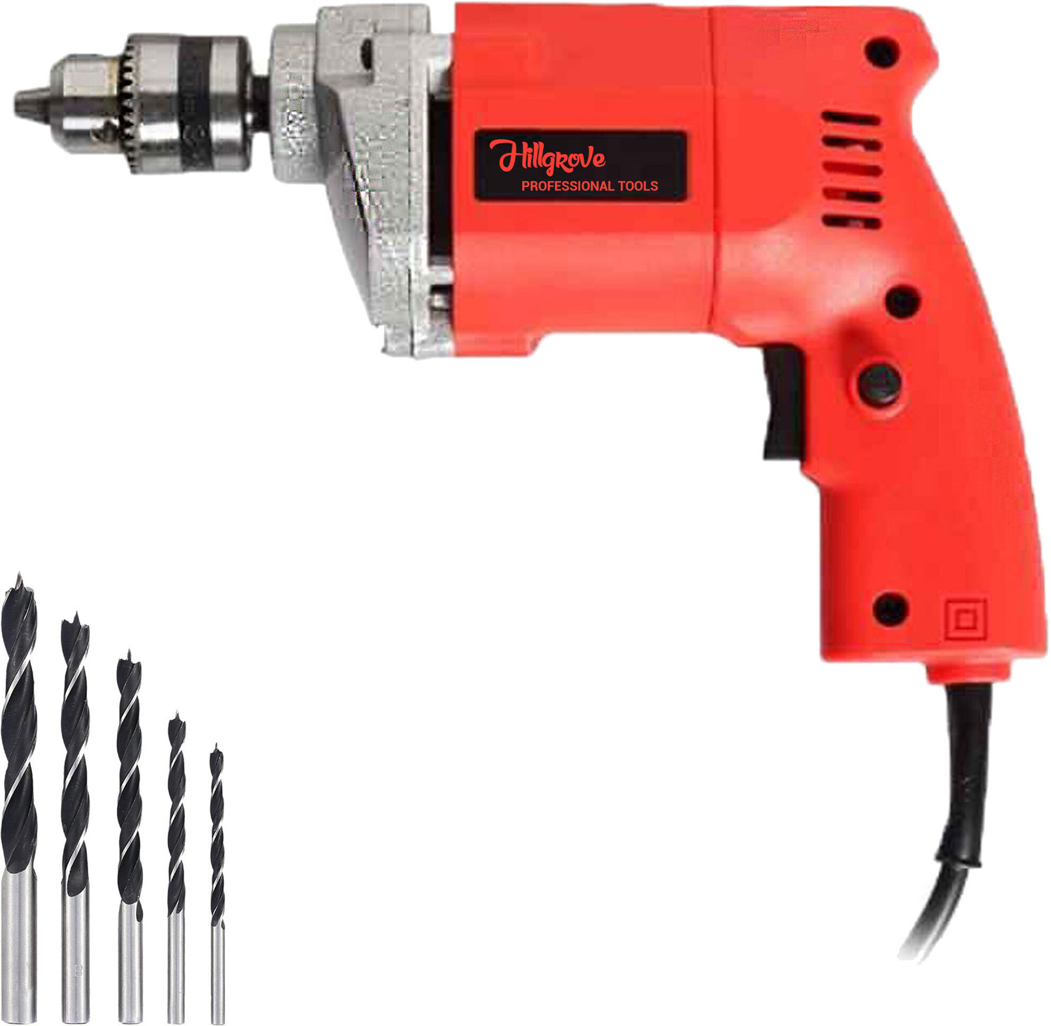 Image of Hillgrove HGCM1104M2 500W Power Drill Machine with 5Pcs Wood Drill Bits for Making Holes in Metal /Wood /Concrete Pistol Grip Drill (10 mm Chuck Size) NMD110 Pistol Grip Drill