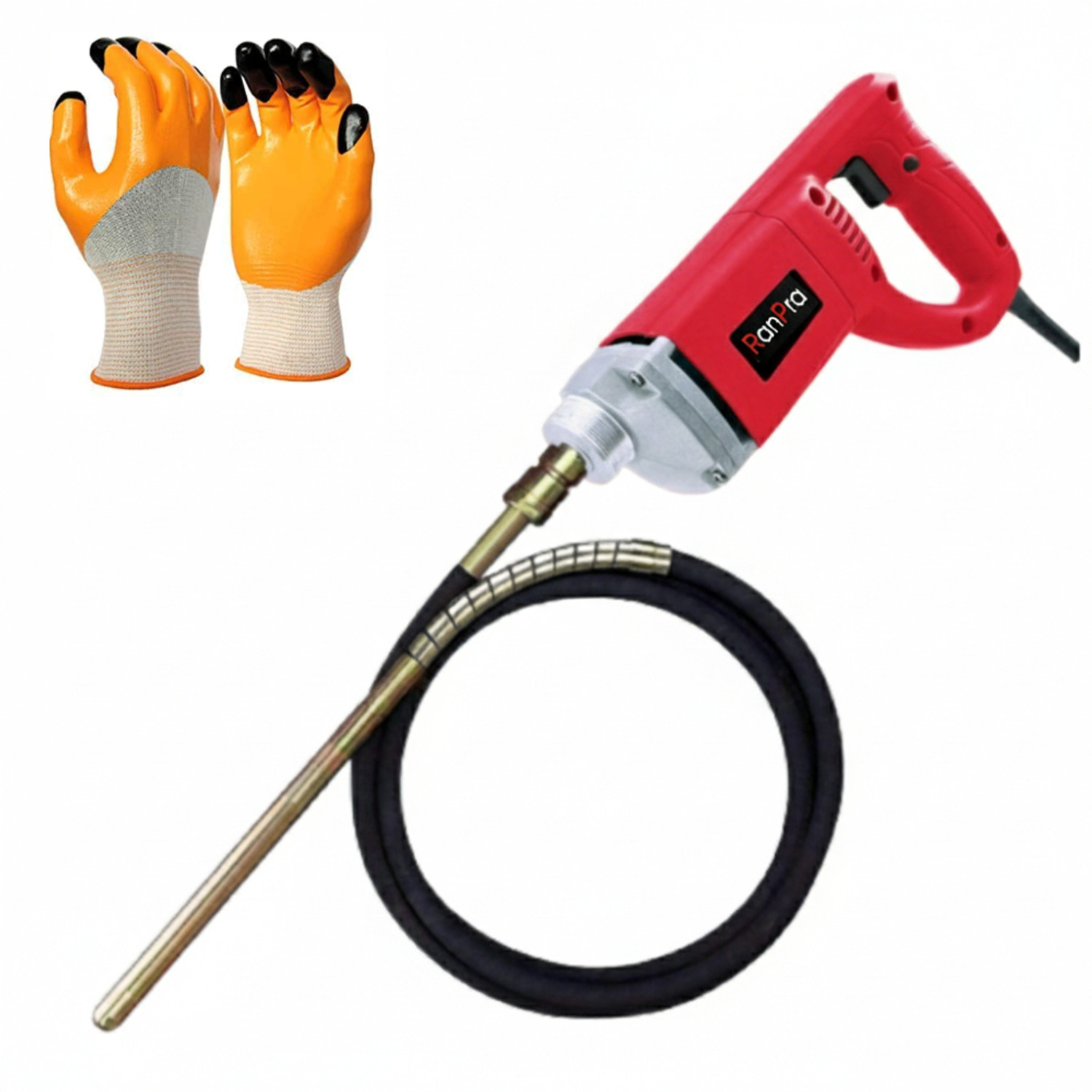 Image of RanPra CONCERETE VIBRATOR MACHINE WITH 1.5 M LEAD HEAVY DUTY WITH SAFETY GLOVES 680WATT Pistol Grip Drill