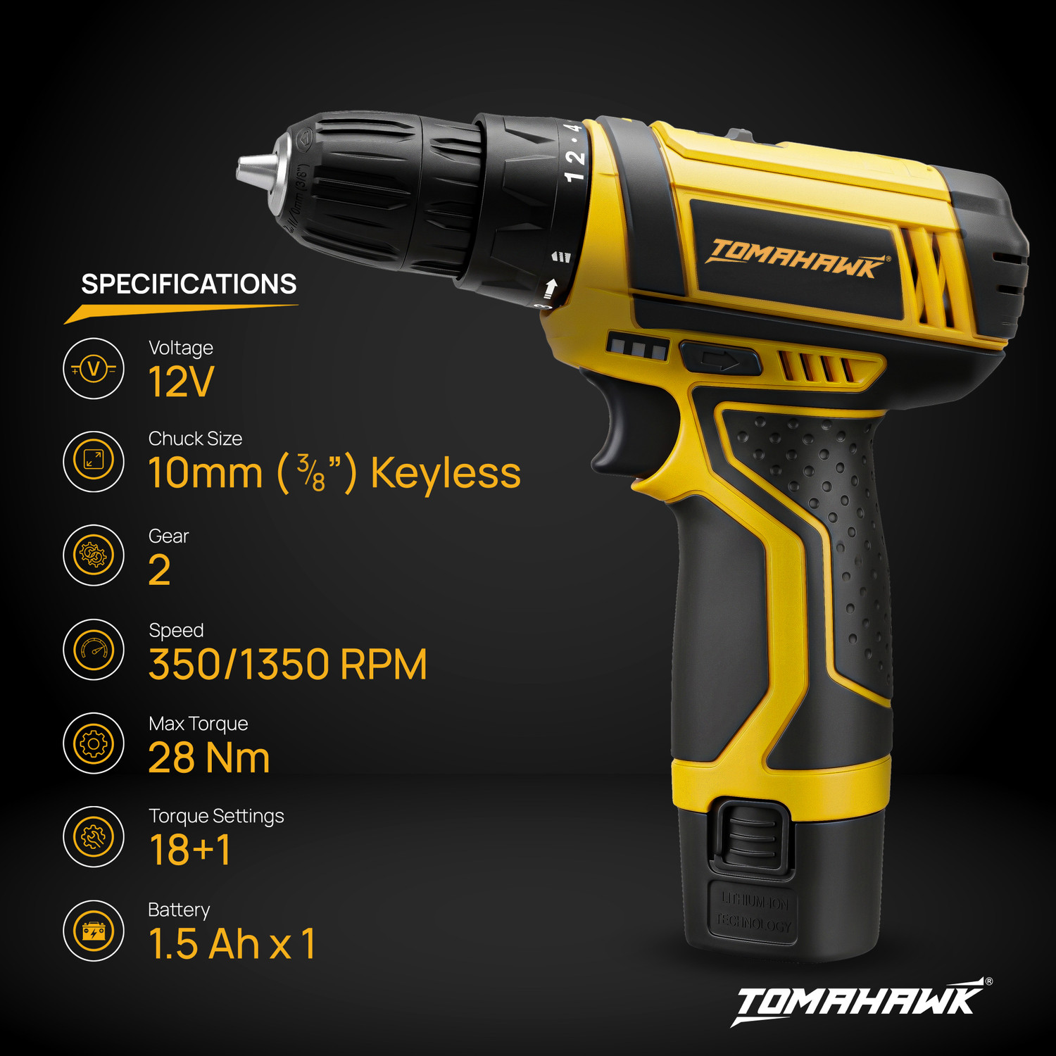 Image of Tomahawk T 7600-S Cordless Screwdriver & Drill Set,25pcs - Compact and Powerful T7600-S-Drill Set-CL-1 Cordless Drill