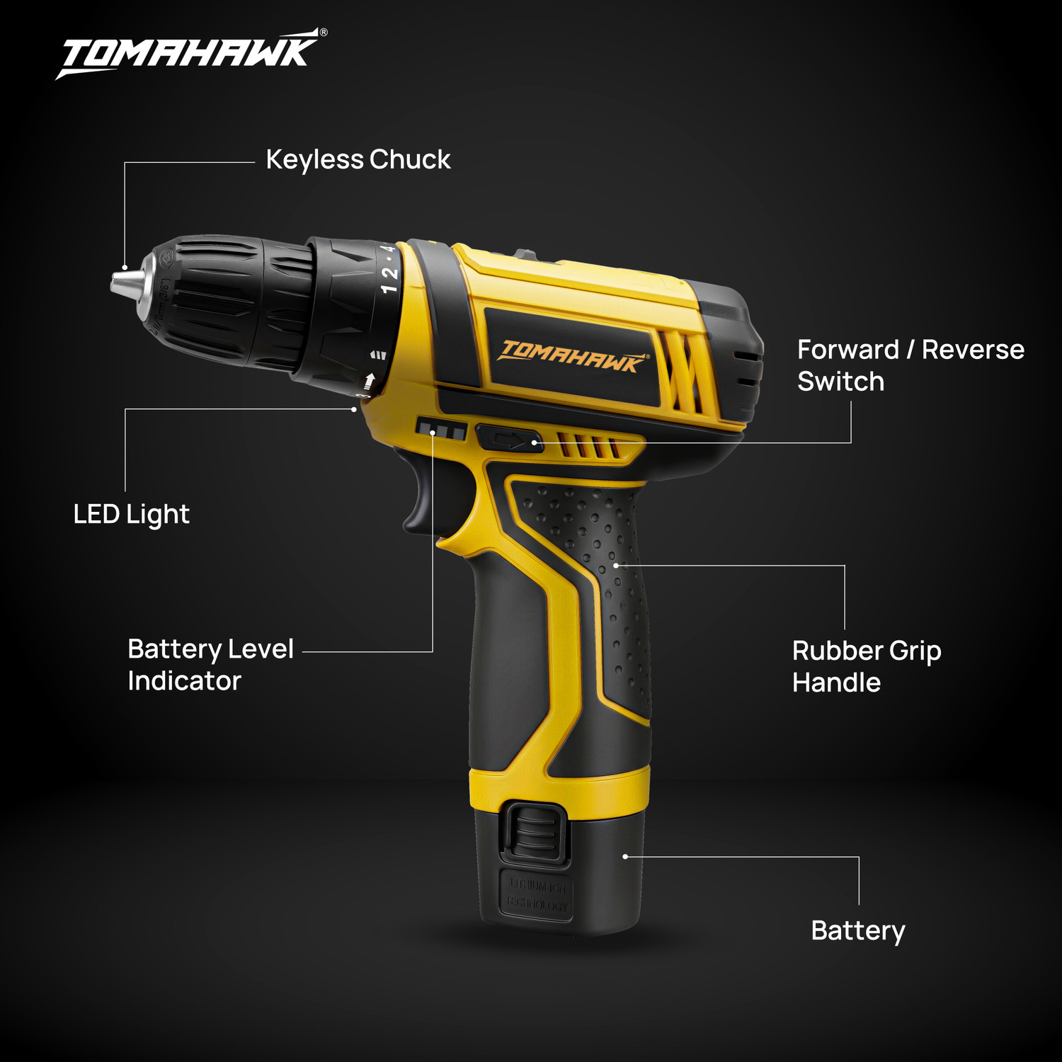Image of Tomahawk T 7600-S Cordless Screwdriver & Drill Set,25pcs - Compact and Powerful T7600-S-Drill Set-CL-1 Cordless Drill