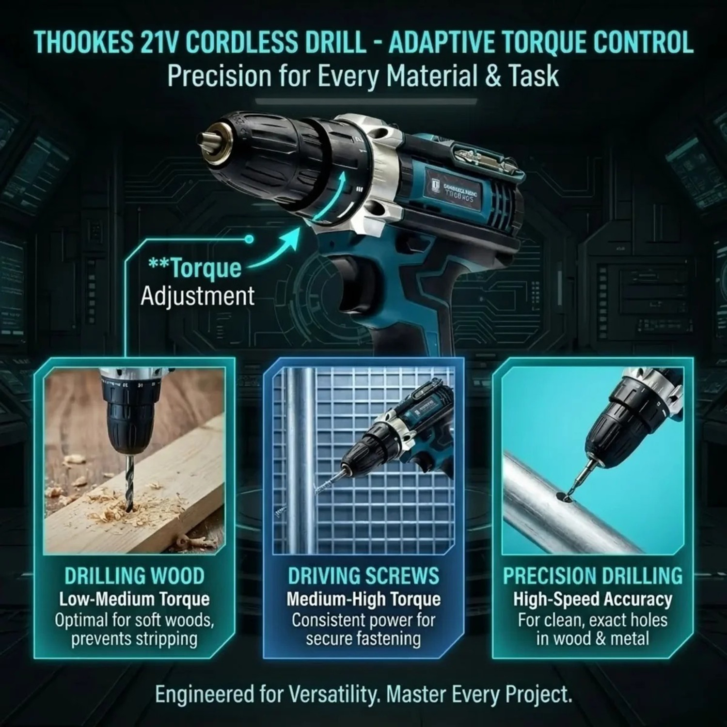 Image of NTH THOR 21V Cordless Drill Machine Kit with 10mm Chuck,350-1350 RPM Variable Speed, 2X21v Batteries With 25Pcs of Accessories for Home, DIY, Furniture Assembly, Cordless Drill