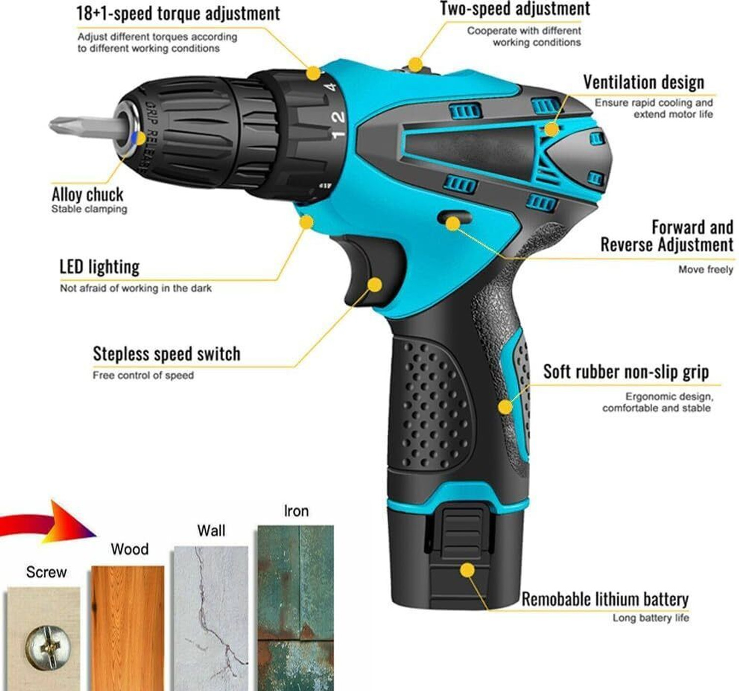 Image of Bright Cove CORDLESS DRILL MACHINE KIT Cordless Screwdriver and Drill machine Tool Kit with Case Cordless Drill