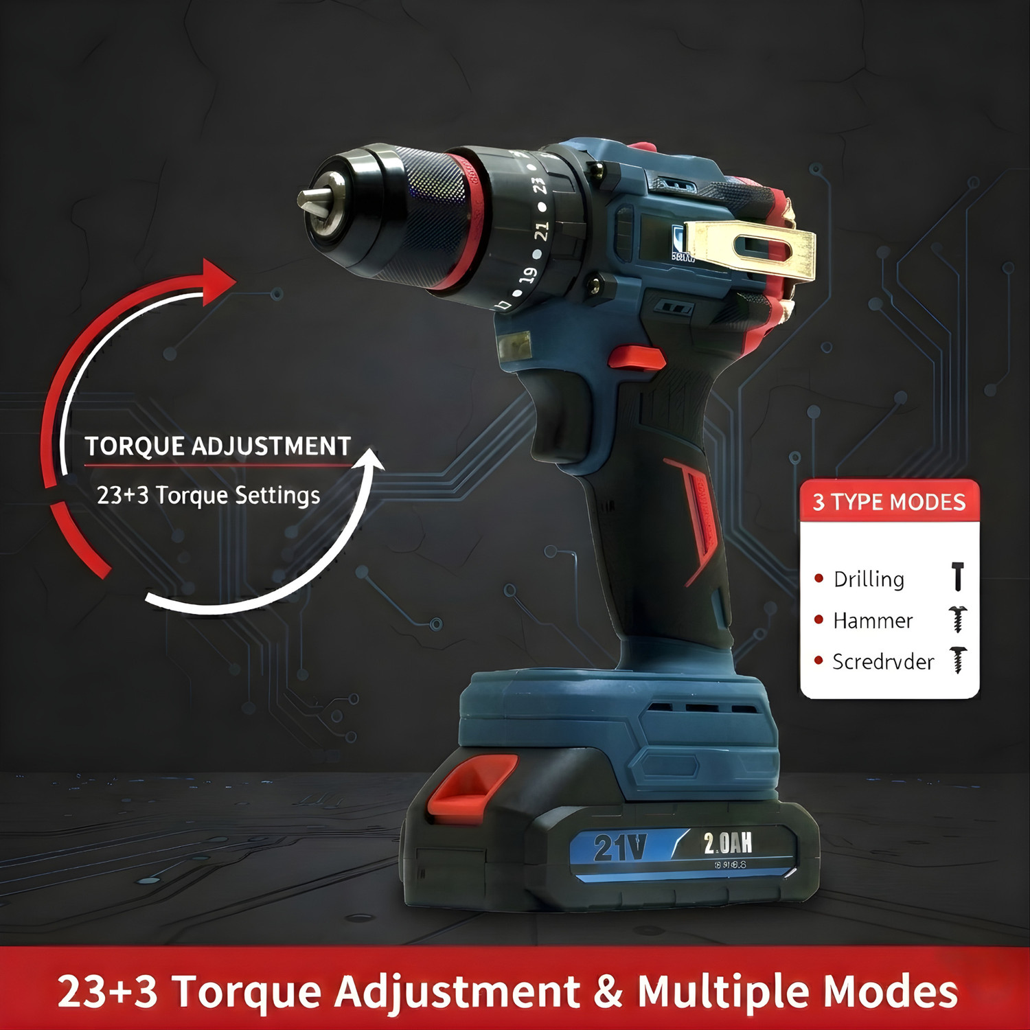 Image of thor 21V Cordless Impact Drill, 2.0Ah THCDK1508 Cordless Drill