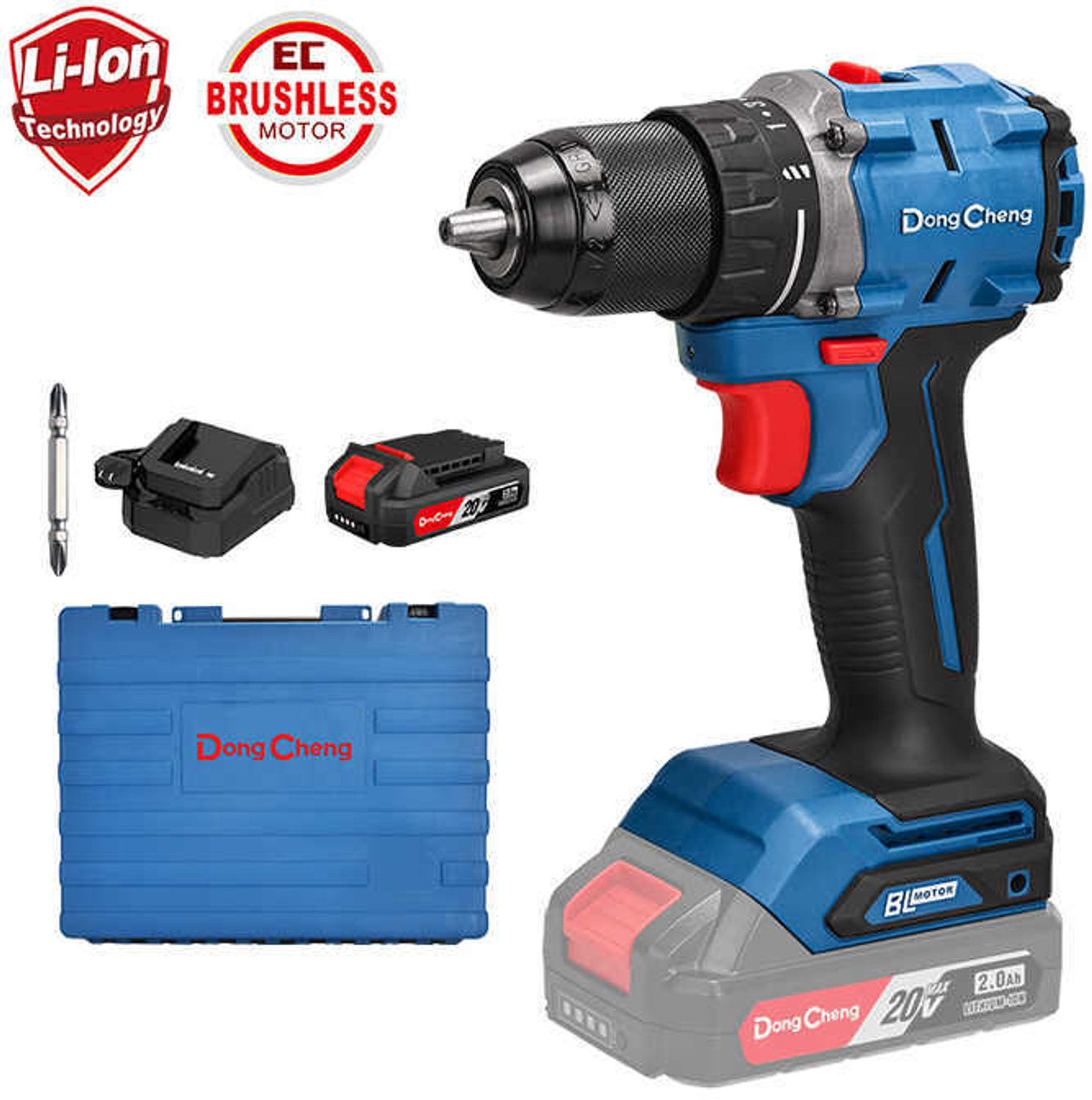 Image of Dongcheng CORDLESS BRUSHLESS DRIVER /HAMMER DRILL 20V MAX LI-ION BATTERY & 50NM MAX TORQUE Power & Hand Tool Kit