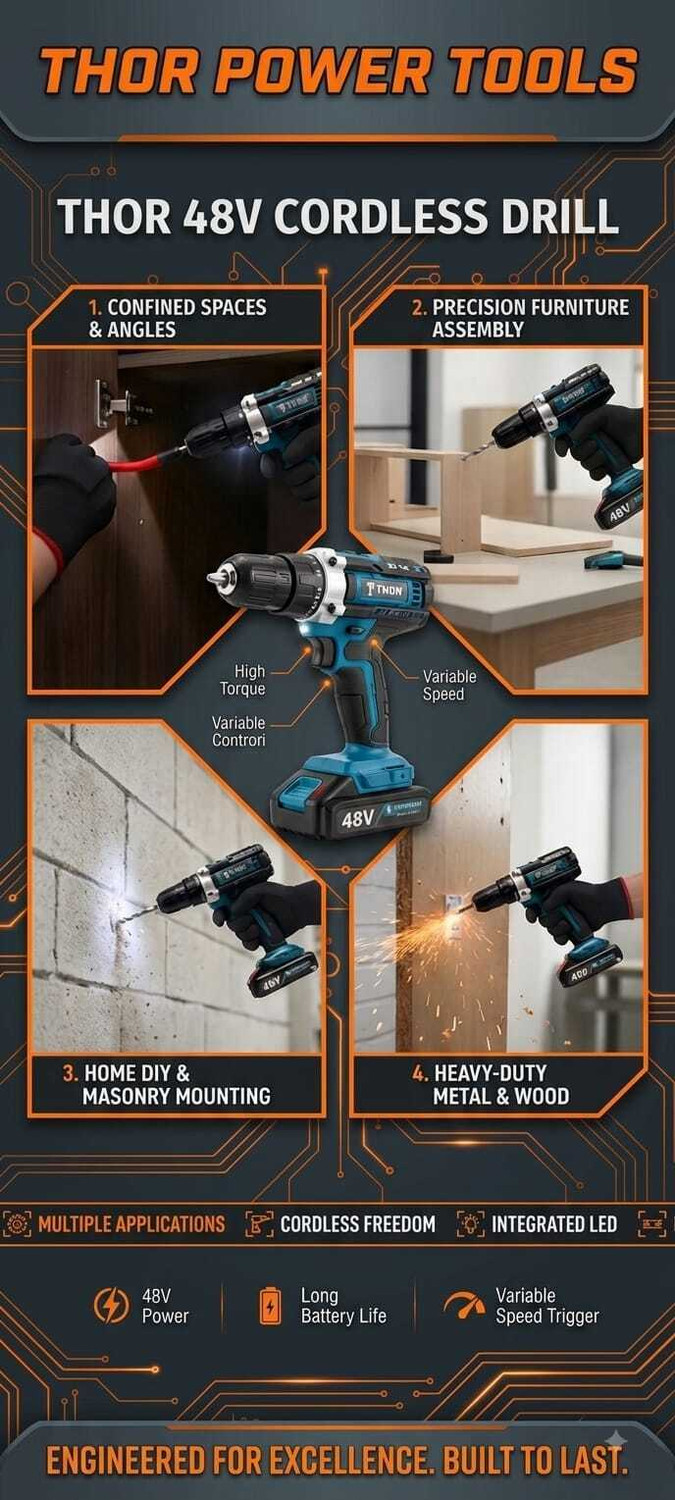 Image of PowerDrill 48V CORDLESS DRILL MACHINE WITH DRILL SET SET CORDLESS Cordless Drill