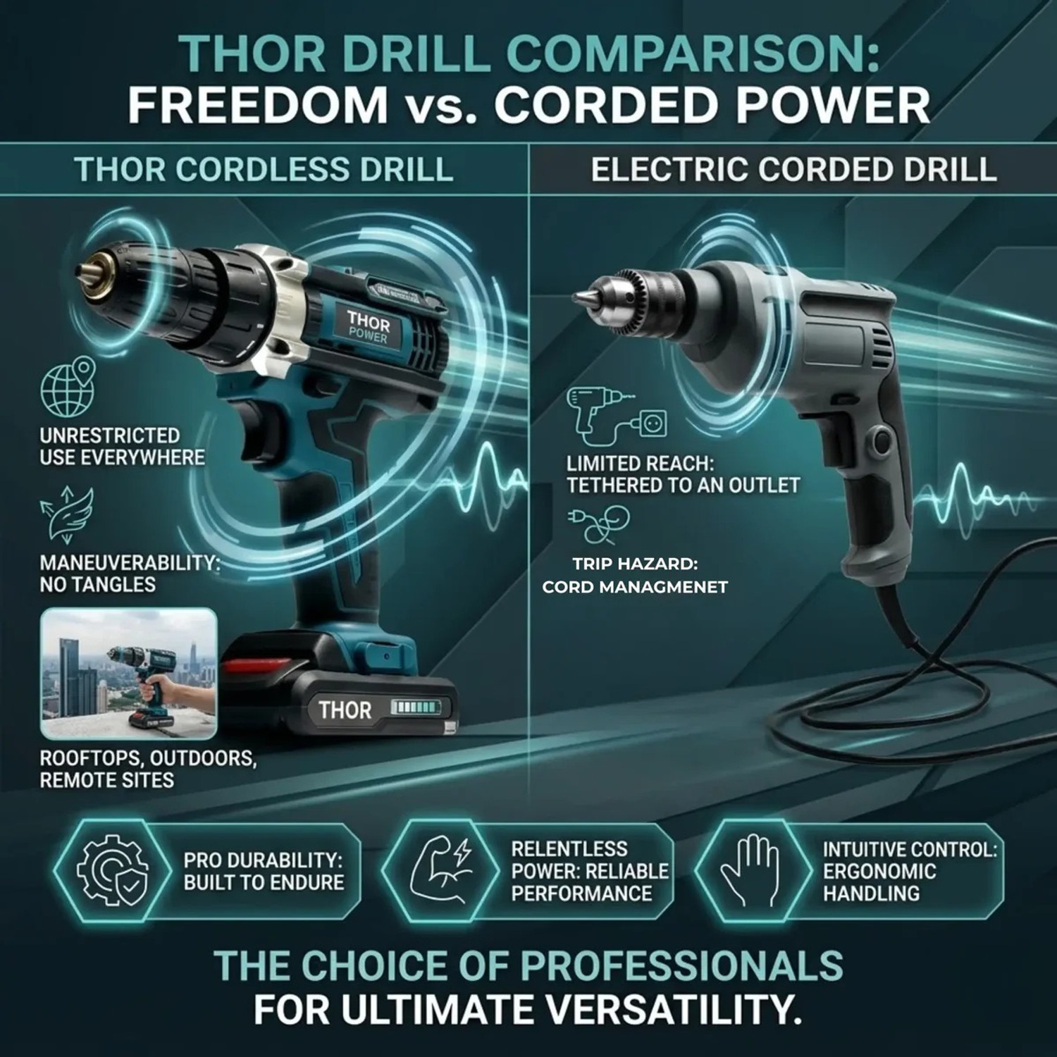 Image of NTH THOR 21V Cordless Drill Machine Kit with 10mm Chuck,350-1350 RPM Variable Speed, 2X21v Batteries With 25Pcs of Accessories for Home, DIY, Furniture Assembly, Cordless Drill