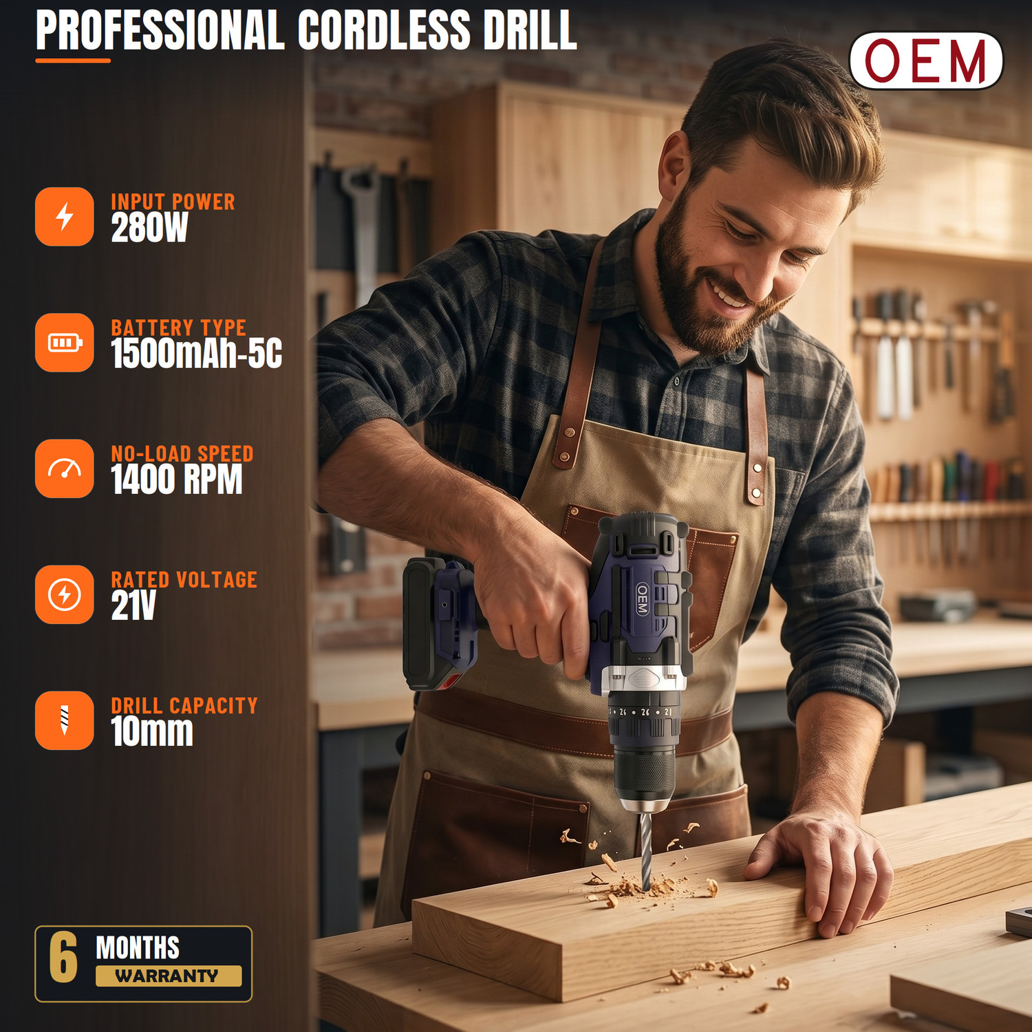 Image of OEM Professional 21V Impact Cordless Drill Machine 10mm Keyless Chuck 2 Batteries 2-Speed Control 0-400 /0-1400 RPM | 18+1 Torque | 6M Warranty Cordless Drill (10 mm Chuck Size)