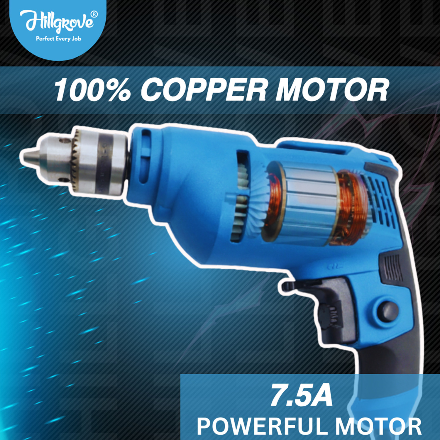 Image of Hillgrove HGCM1662M2 500W 10mm 100% Copper Winding Electric Mini Screw Drilling Wall Hole HGCM1662M2 Small Power Drill Machine Kit Set for Home Use with Reverse Function Pistol Grip Drill