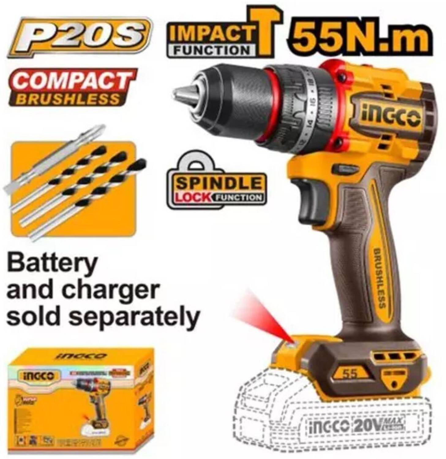 INGCO Compact Brushless Cordless Impact Drill CIDLI205581 - Image 1
