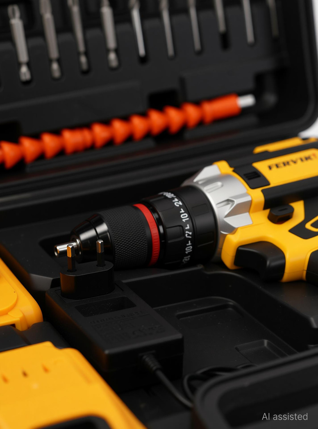 Image of FERVIK 21V Cordless Drill Machine | 10mm Keyless Metal Chuck | 2-Speed Power Tool F-2 METAL DRILL Cordless Drill