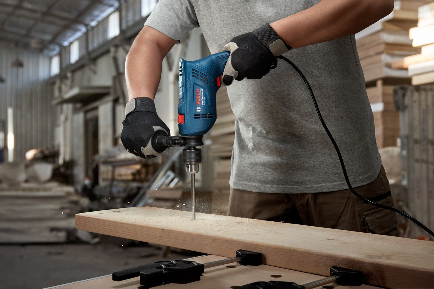 Image of BOSCH GSB 600 Corded Electric Impact Drill with Wrapset, 600 Watt, Pistol Grip Drill