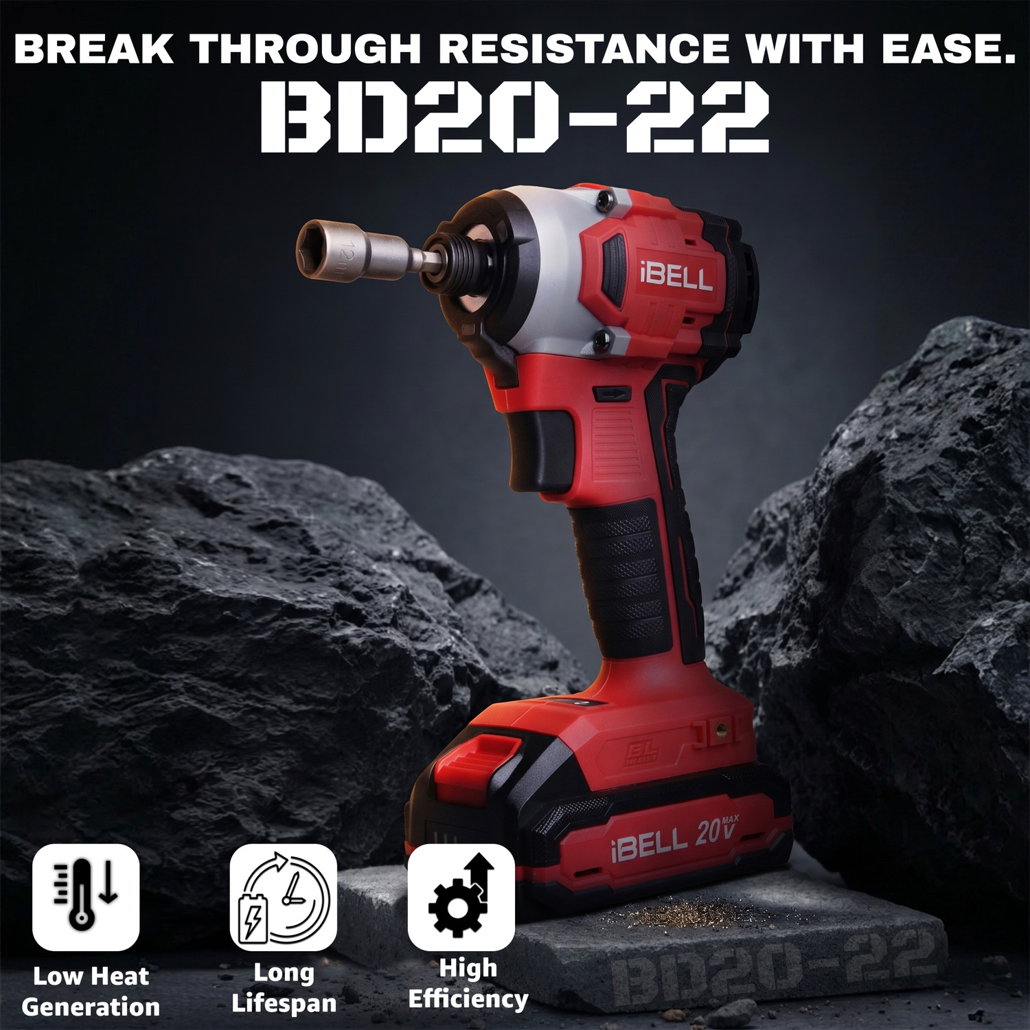 Image of iBELL IBL BD20-22 20V Brushless Cordless Impact Screwdriver Impact Driver, 220Nm High Torque, 3-Speed Control, 2 Mode Impact Driver, 1 /4 inch Hex Chuck, Professional Cordless Drill